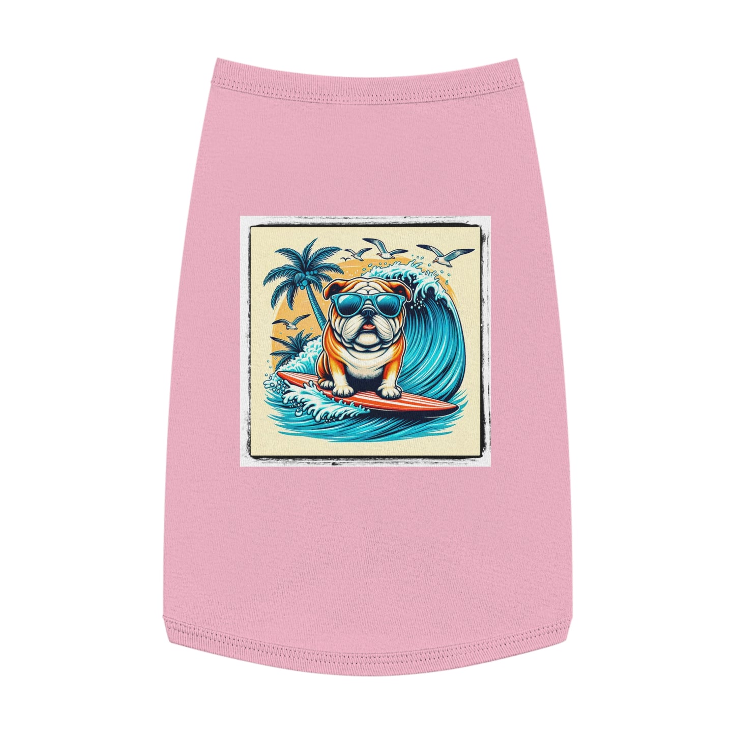 Pet Tank Top Bulldog Hawaiian surf t shirt Pets Printify L Pink