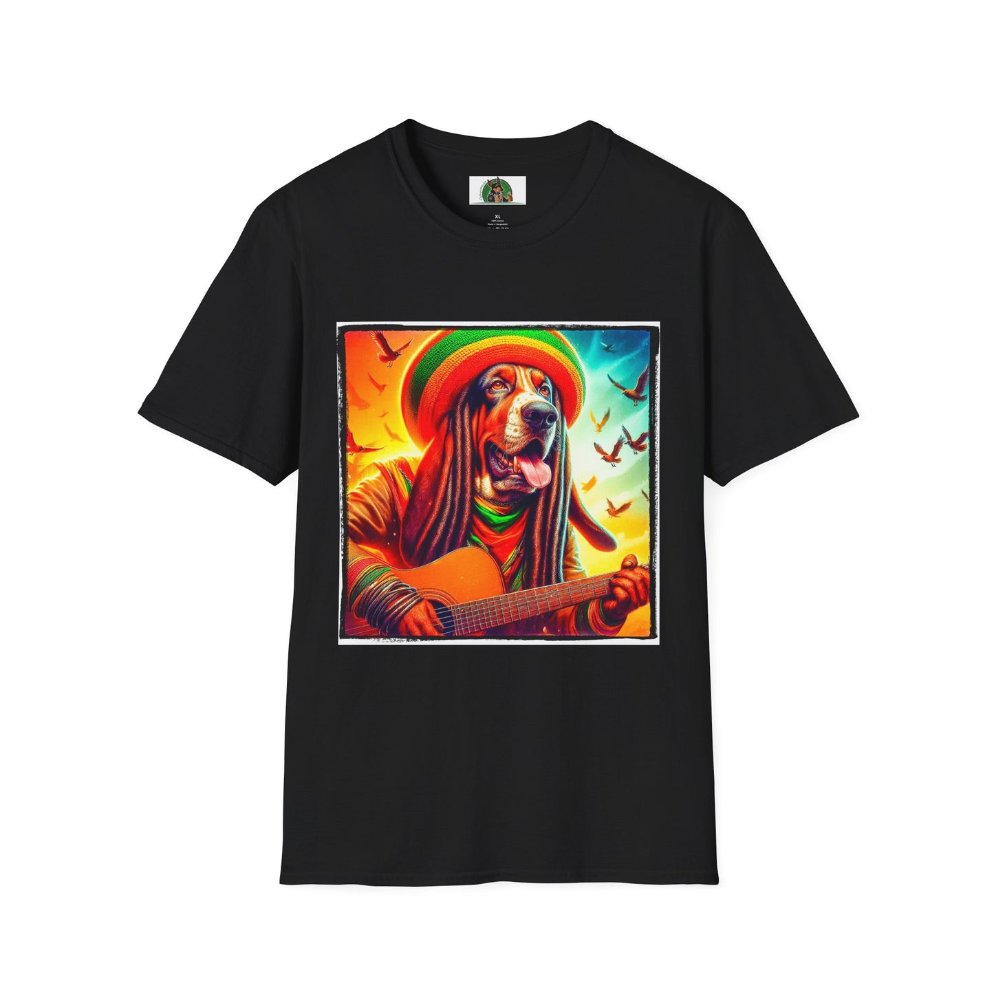 Basset Hound Playing Guitar T-Shirt Printify XS Black