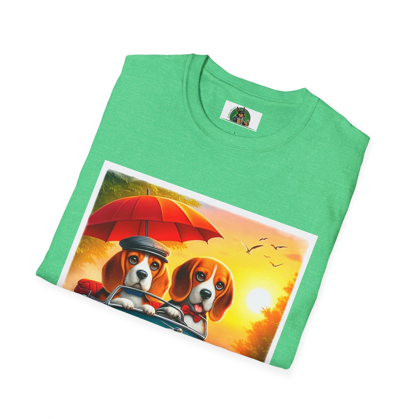 Wacky Beagle Couple In Tiny Car T-Shirt Printify