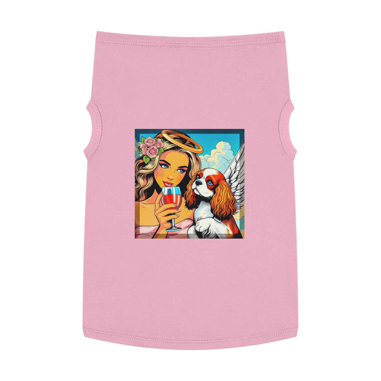Pet Tank Top Cavalier King Charles Spaniel Angel sipping Wine T Shirt Pets Printify XL Pink
