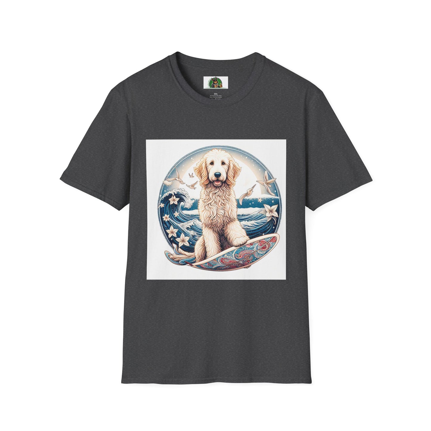 Golden Doodle flowery waves t shirt T-Shirt Printify XS Dark Heather