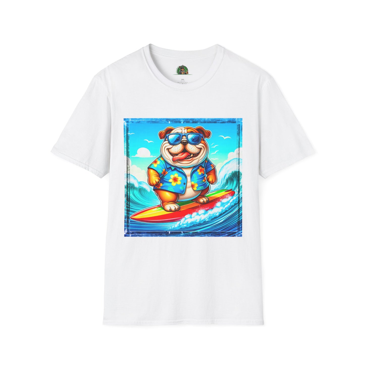 Bulldog surfing fun t shirt T-Shirt Printify XS White