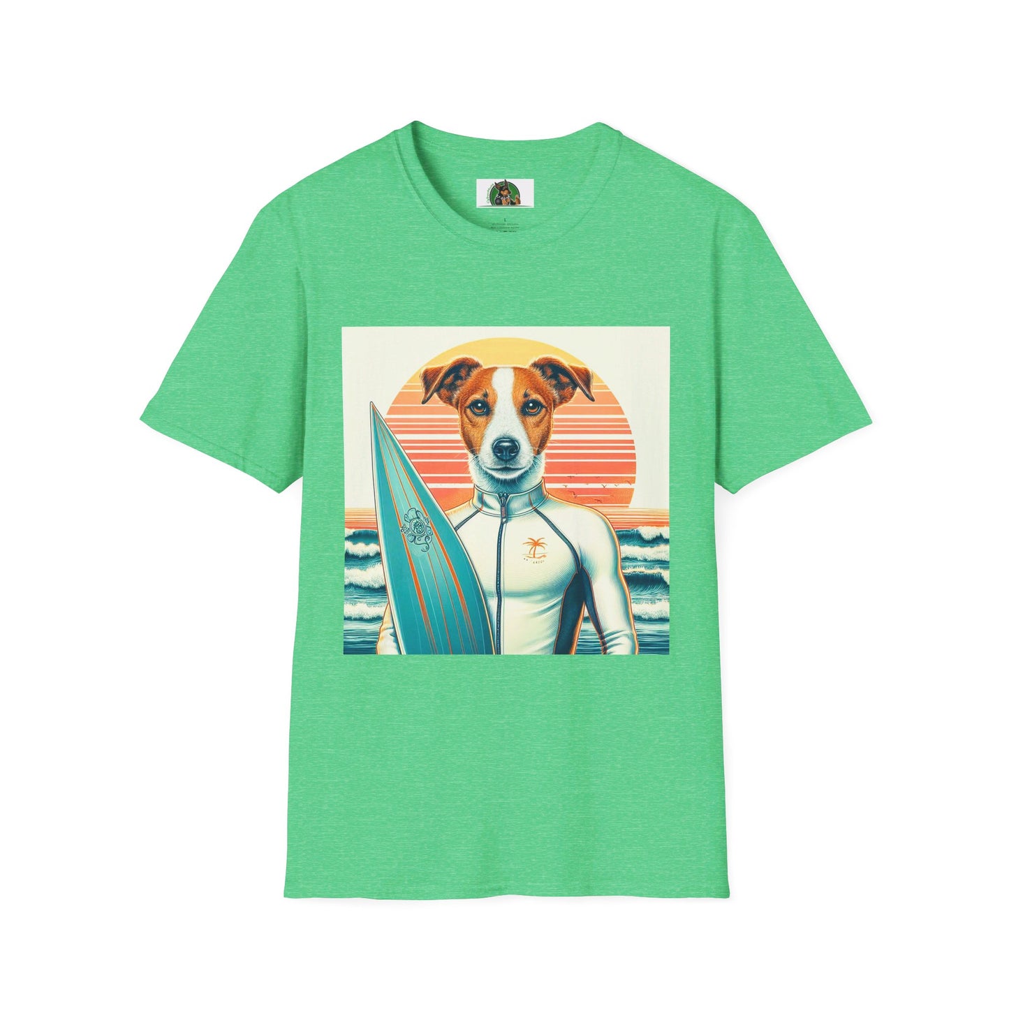 Jack Russell Wet Suit Surfer T-Shirt Printify S Heather Irish Green