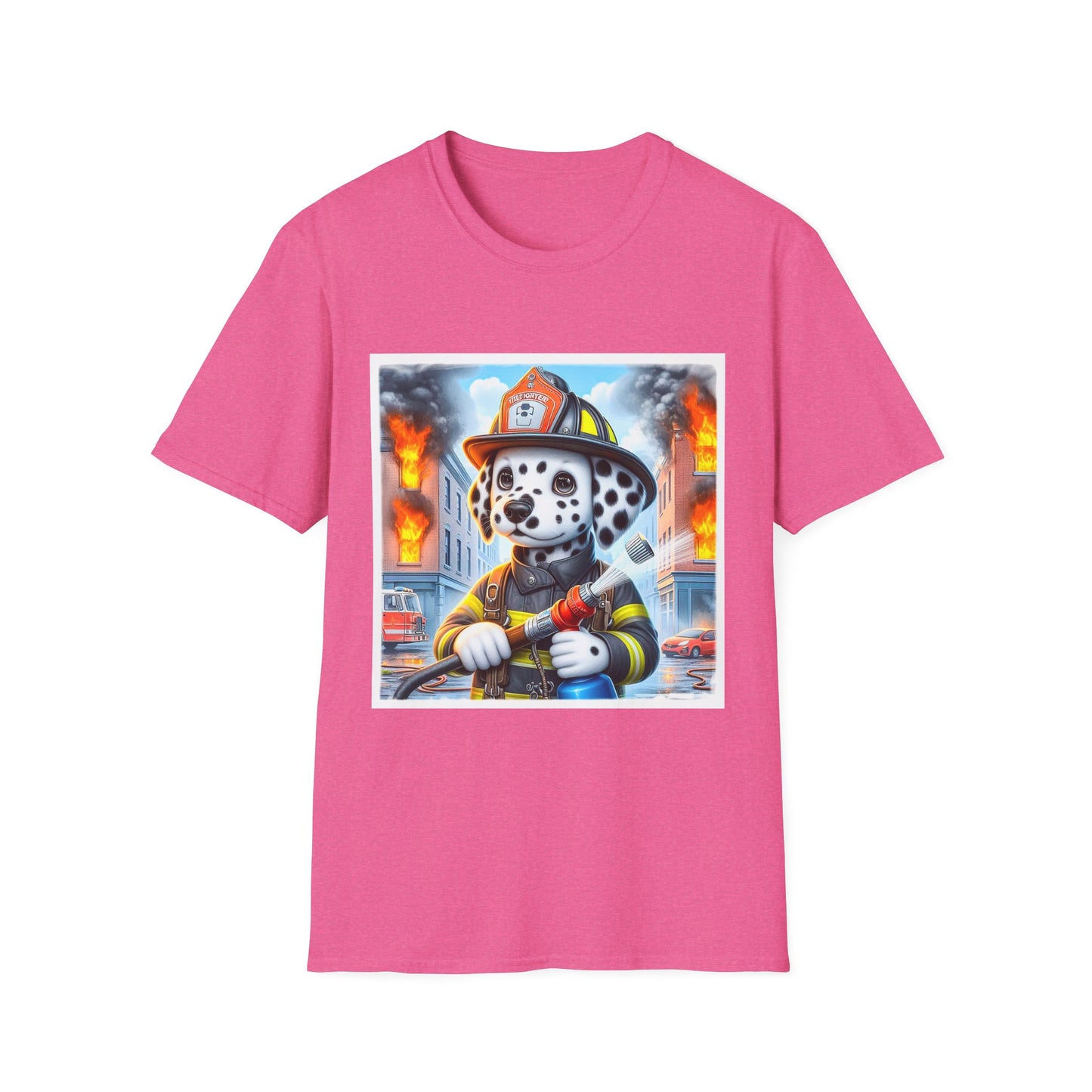 Dalmatian baby fireman t shirt T-Shirt Printify S Heather Heliconia