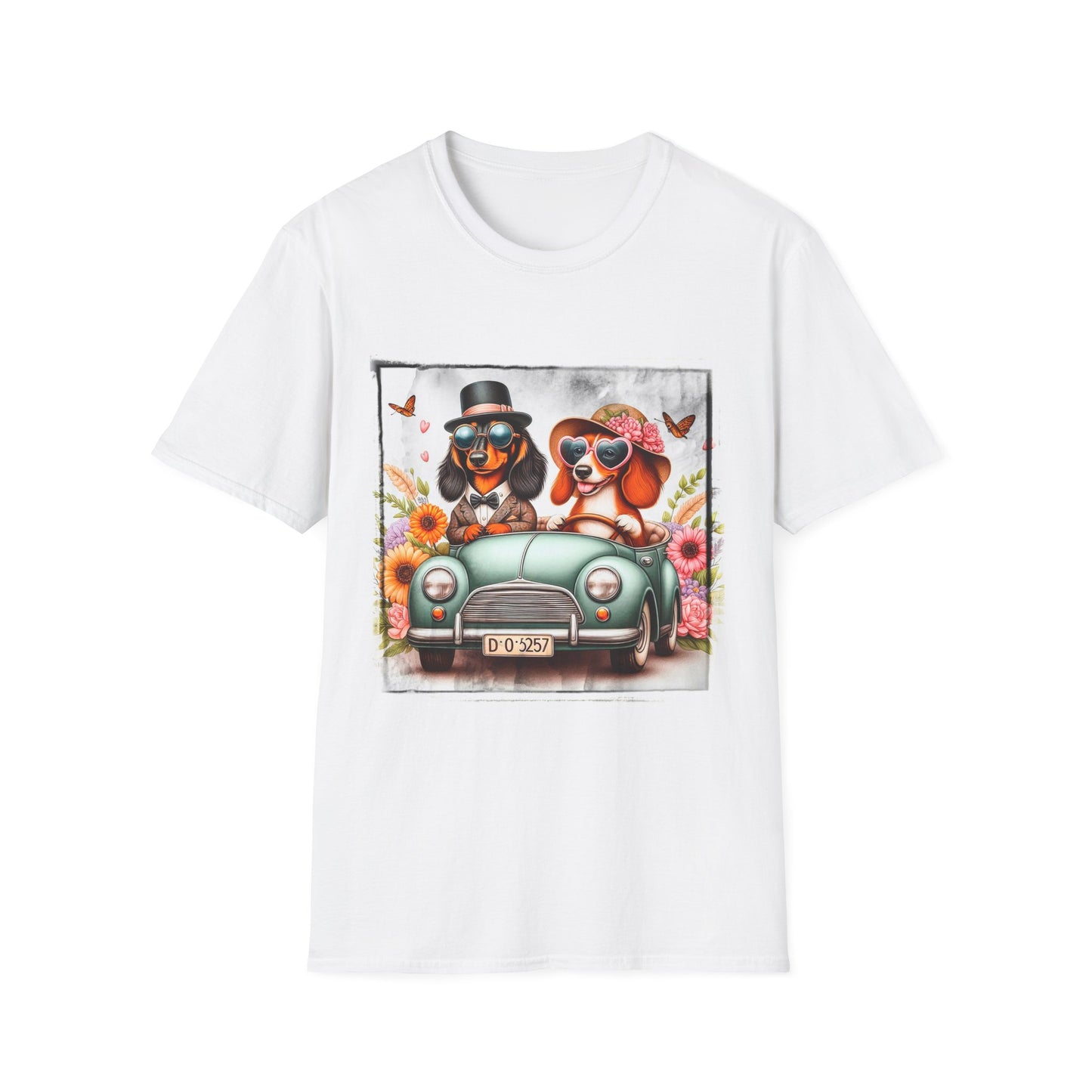 Wacky Dachshund car driving t shirt T-Shirt Printify XS White