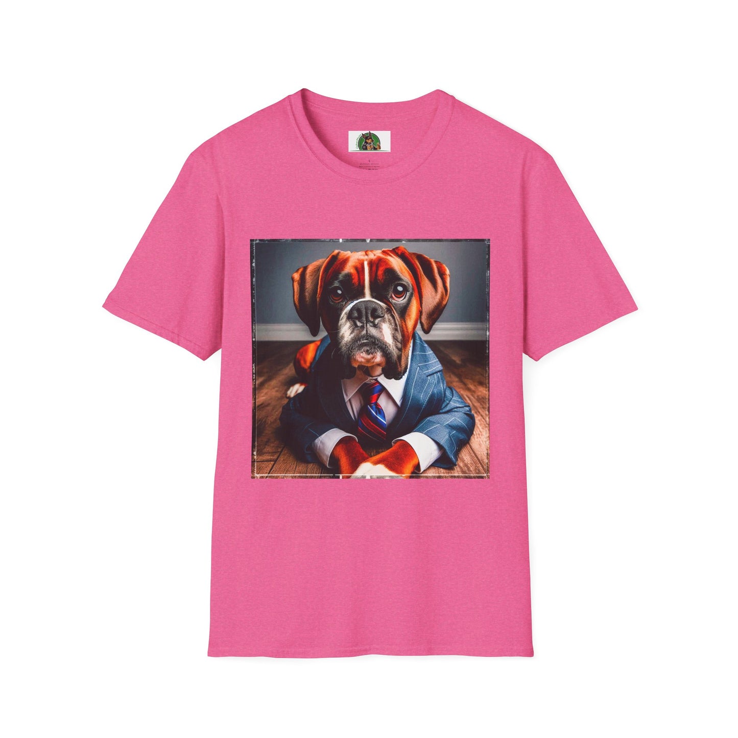 Boxer Dog Wearing Suit TShirt T-Shirt Printify S Heather Heliconia