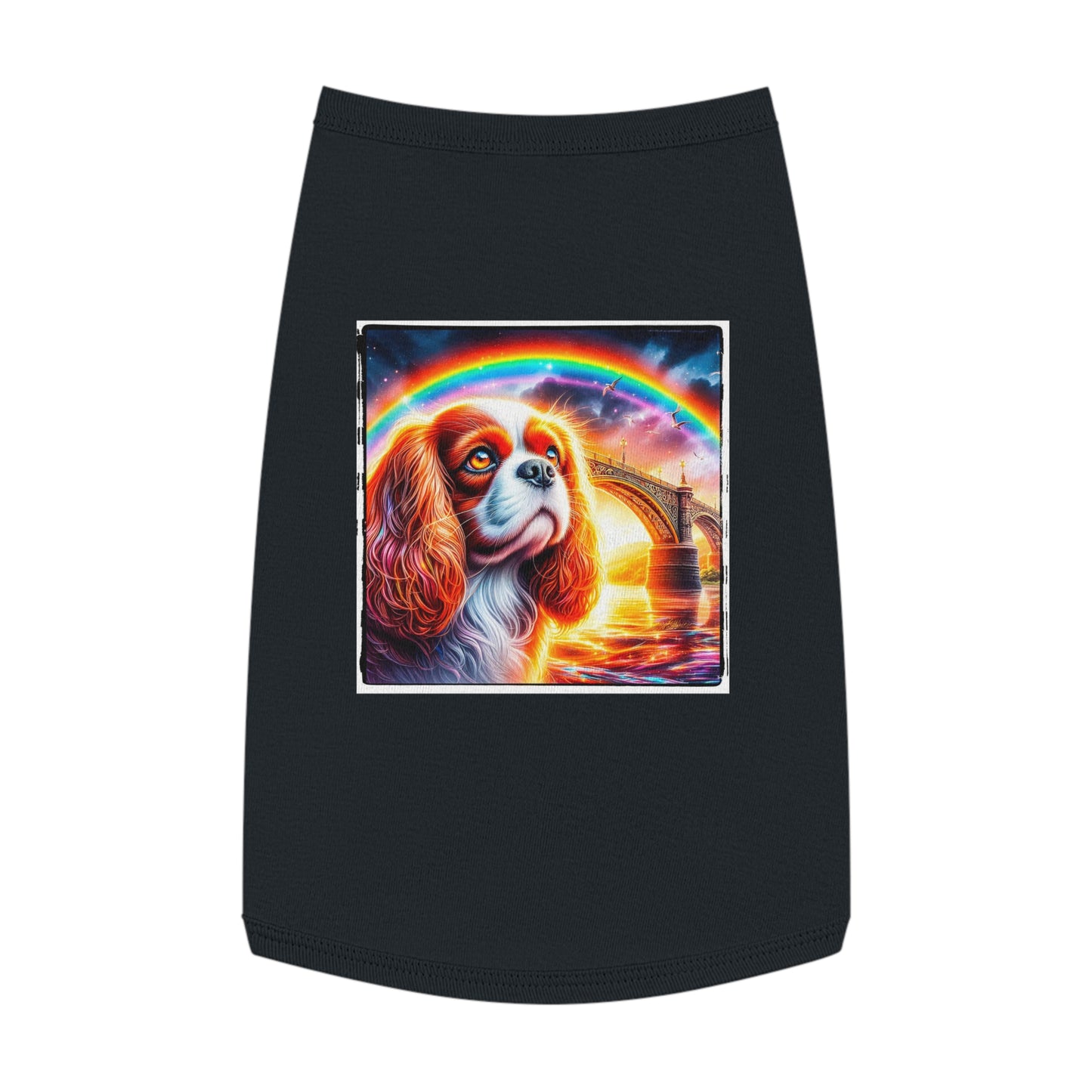 Pet Tank Top Cavalier King Charles Spaniel Rainbow bridge T Shirt Pets Printify