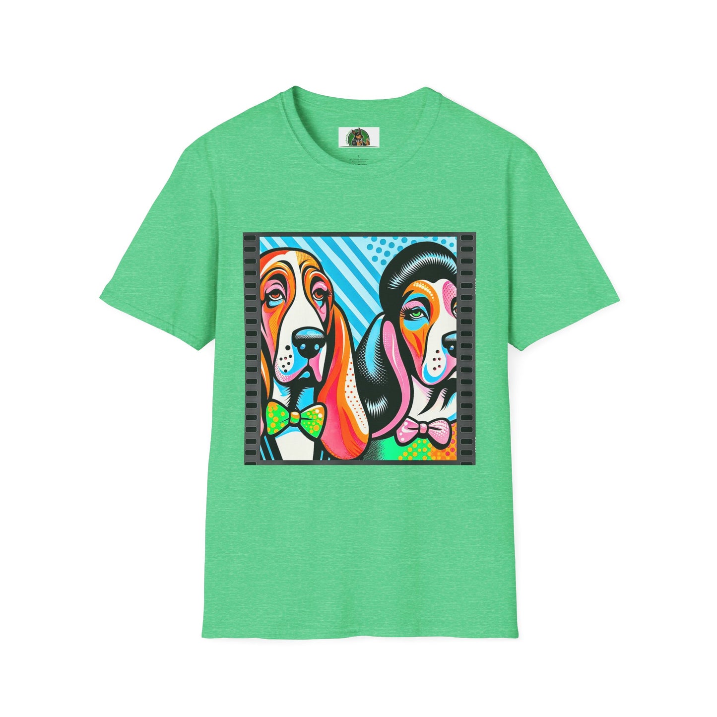 Basset Hound Colorful Couple Pop Art Pic T-Shirt Printify S Heather Irish Green