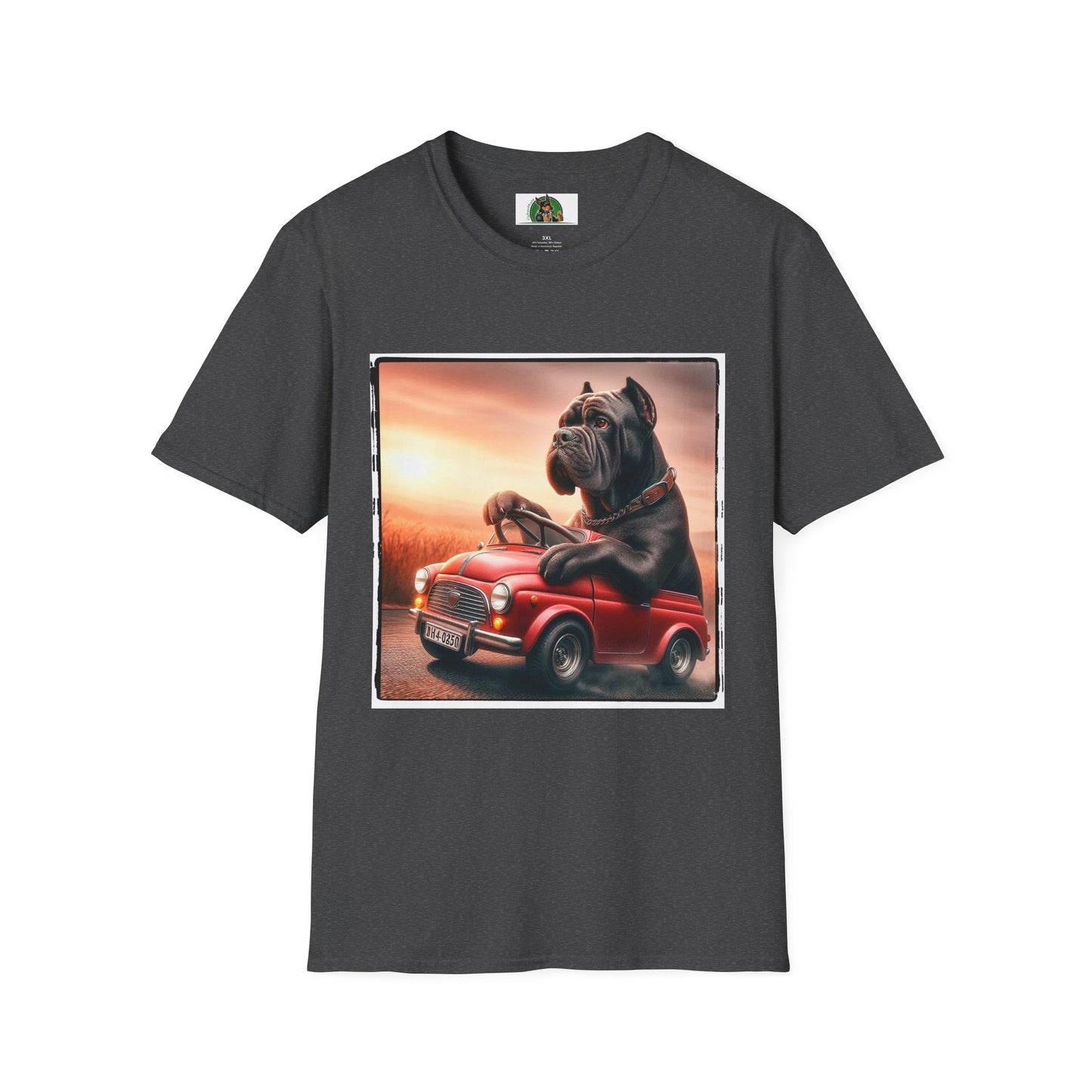 Wacky Cane Corso Driving Little Car T-Shirt Printify XS Dark Heather
