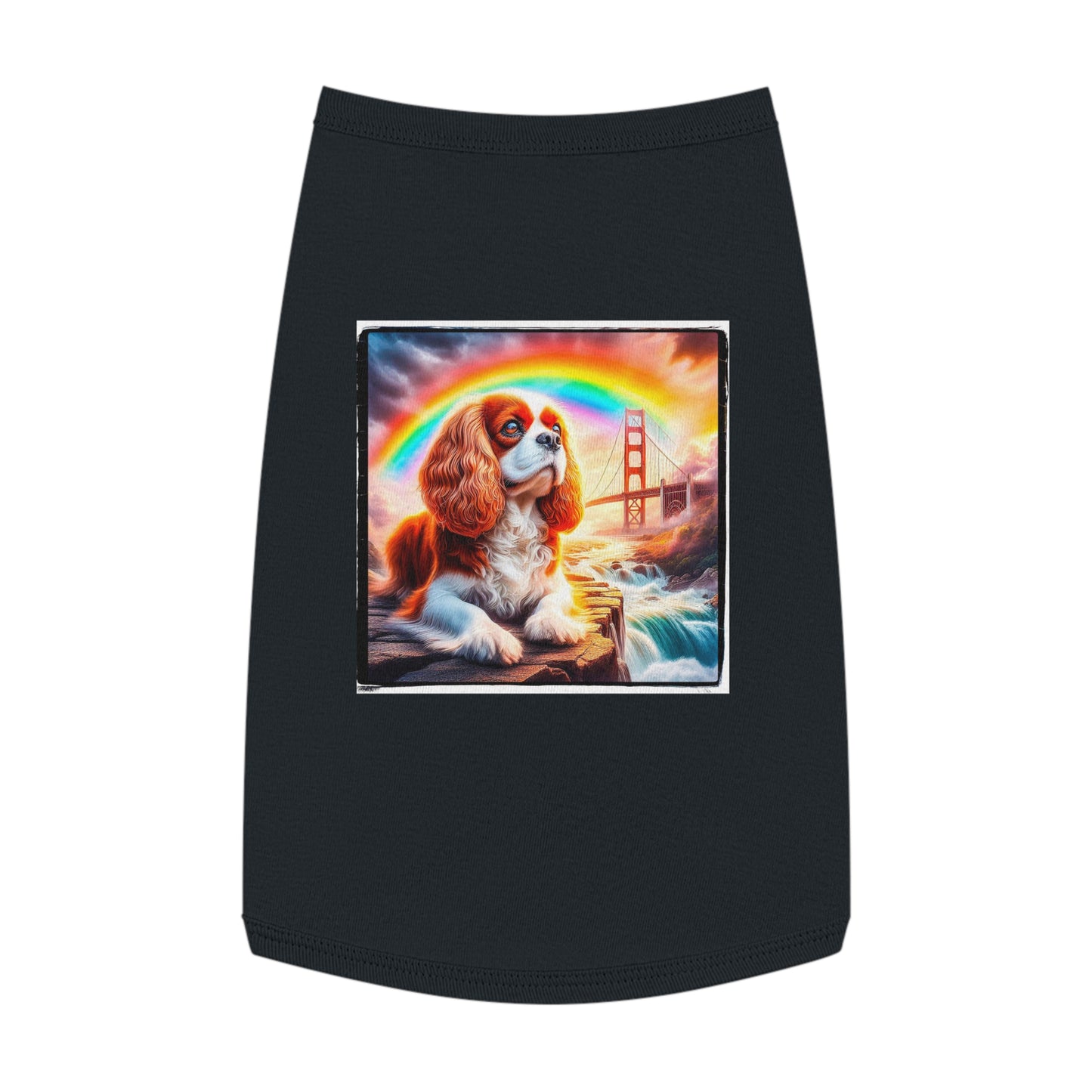 Pet Tank Top Cavalier King Charles Spaniel Rainbow bridge T Shirt Pets Printify