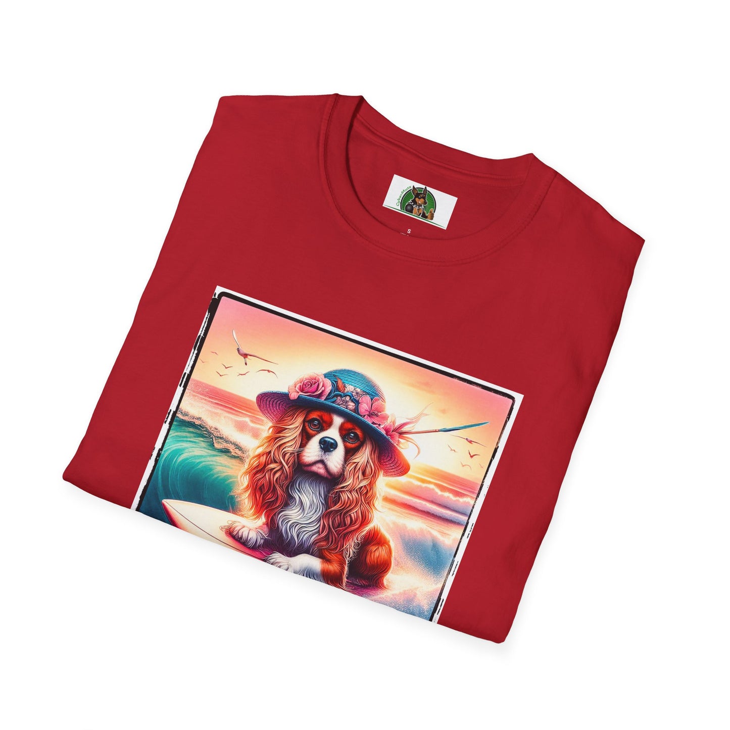 Cavalier King Charles Spaniel Female Surfing Dog With Summer Hat TShirt