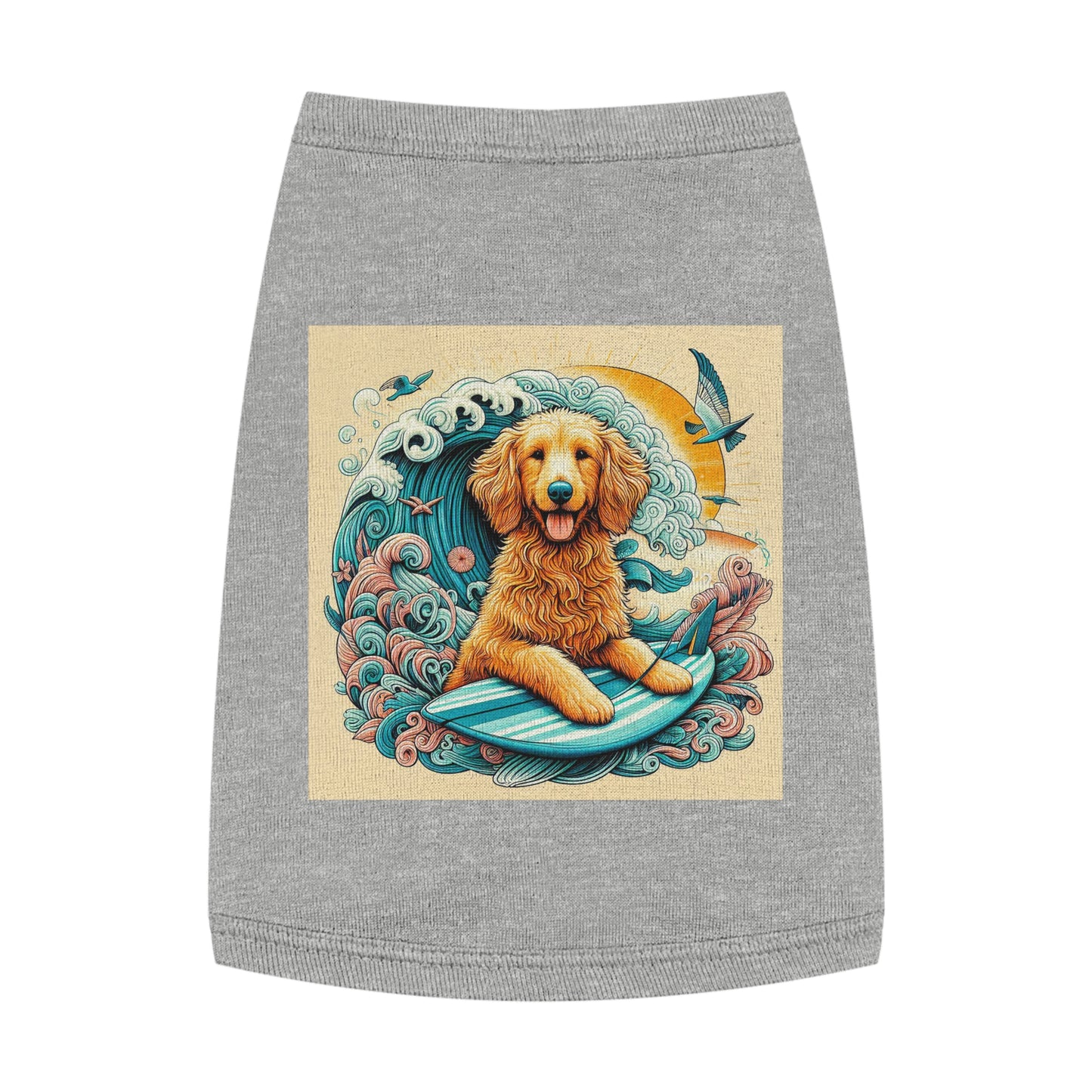 Pet Tank Golden Doodle blue waves t shirt Pets Printify M Heather