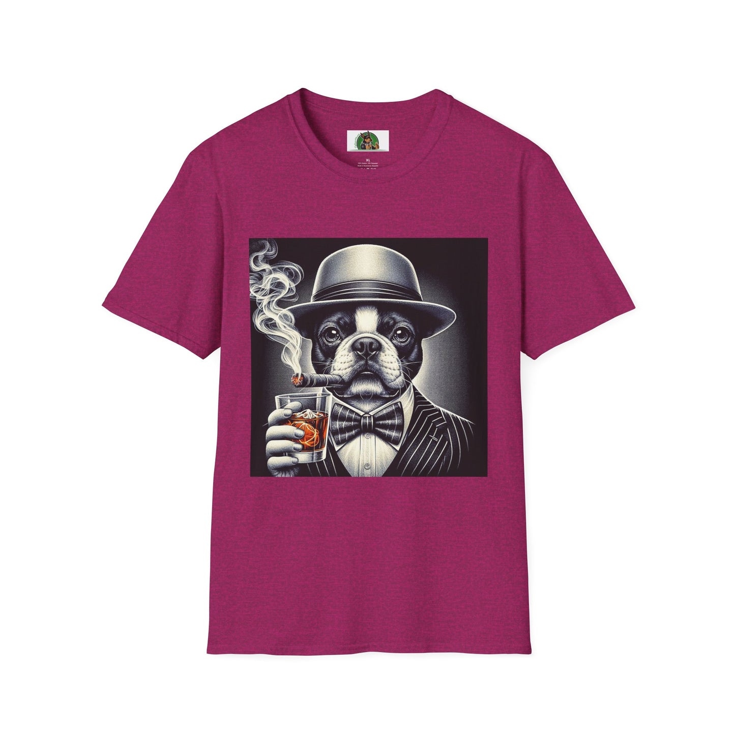 Boston Terrier Male Dog Smoking Cigar Drinking Whiskey T-Shirt Printify S Antique Heliconia