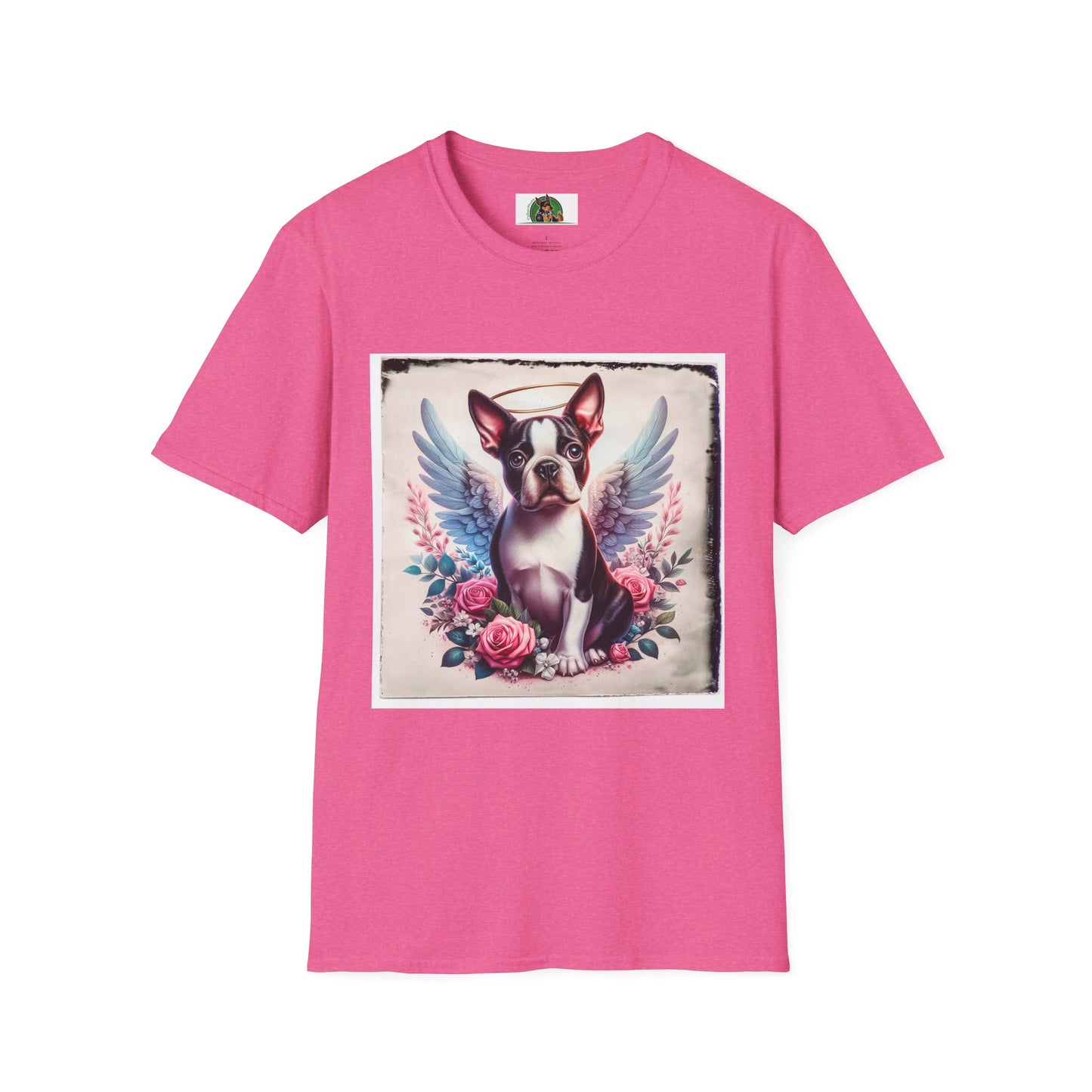 Boston Terrier Terrier Angel And Roses Tshirt T-Shirt Printify S Heather Heliconia