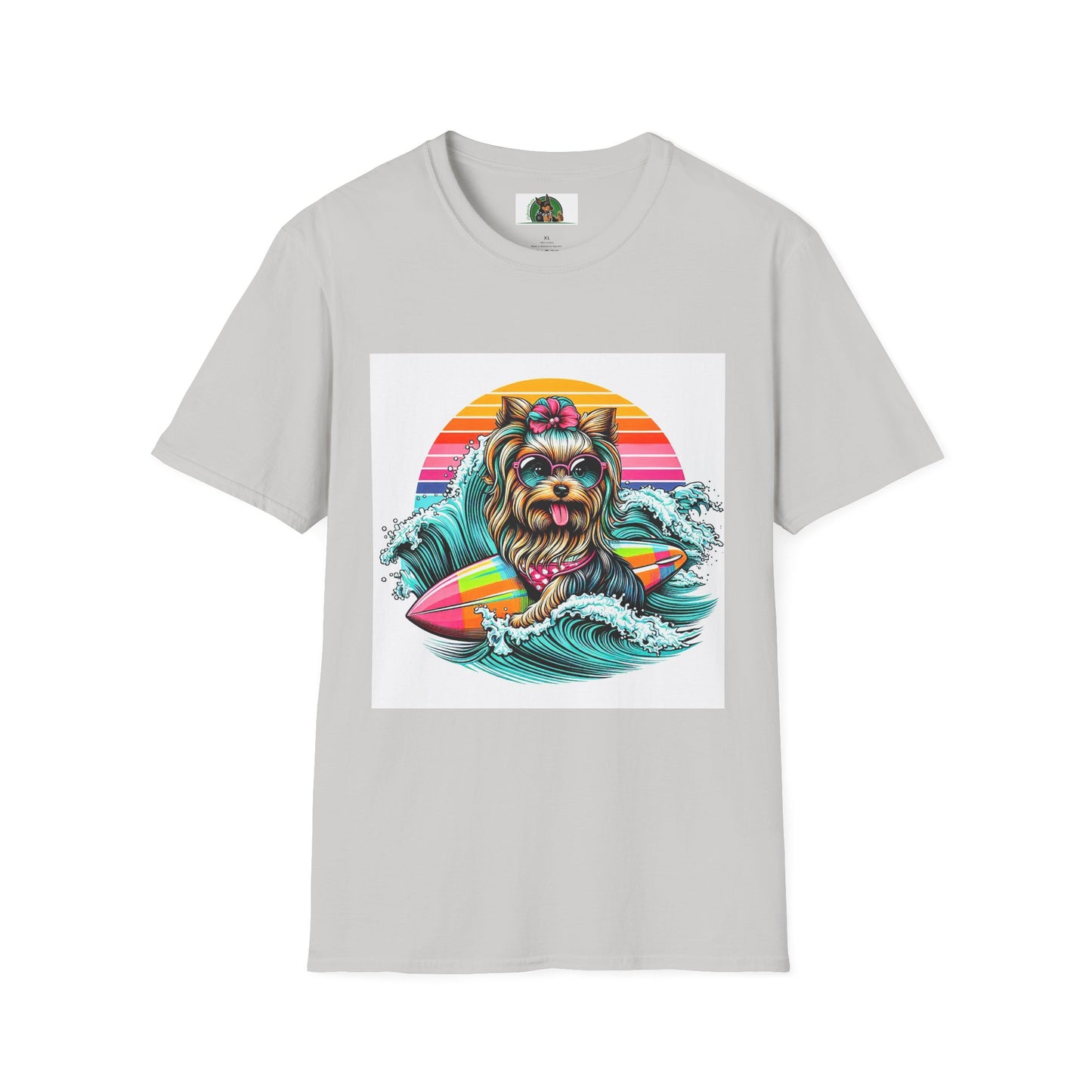 Yorkie cute girl surfer shirt T-Shirt Printify S Ice Grey