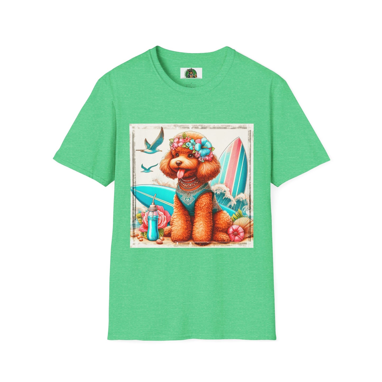 Poodle beach surfer babe t shirt T-Shirt Printify S Heather Irish Green