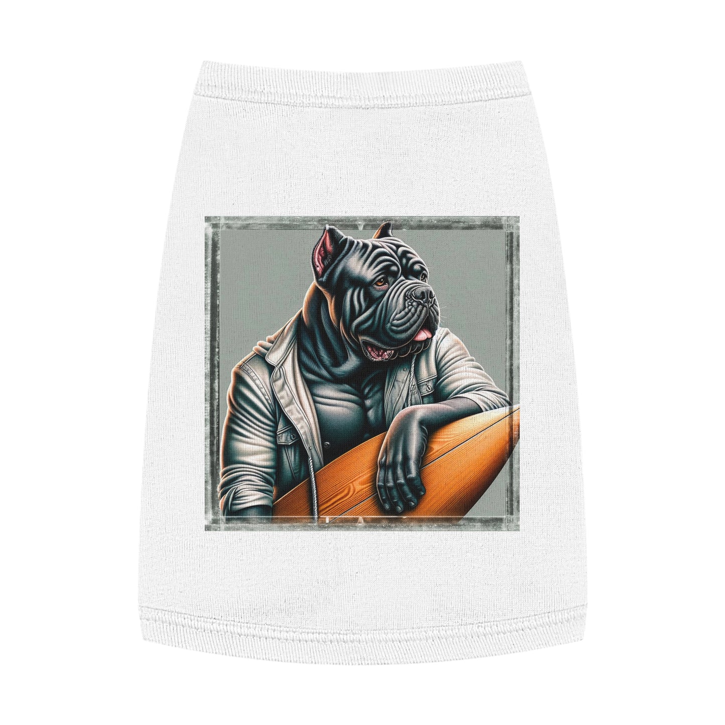 Pet Tank Top Cane Corso In Leather Jacket Surfer Pets Printify M White