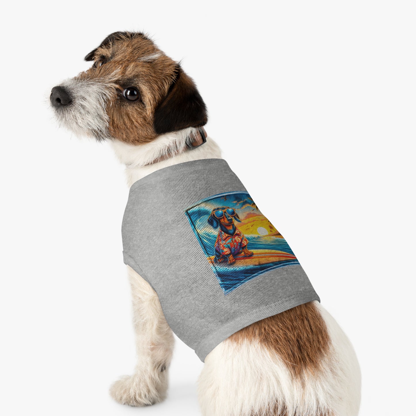 Pet Tank Top Dachshund Hawaiian surf t shirt Pets Printify