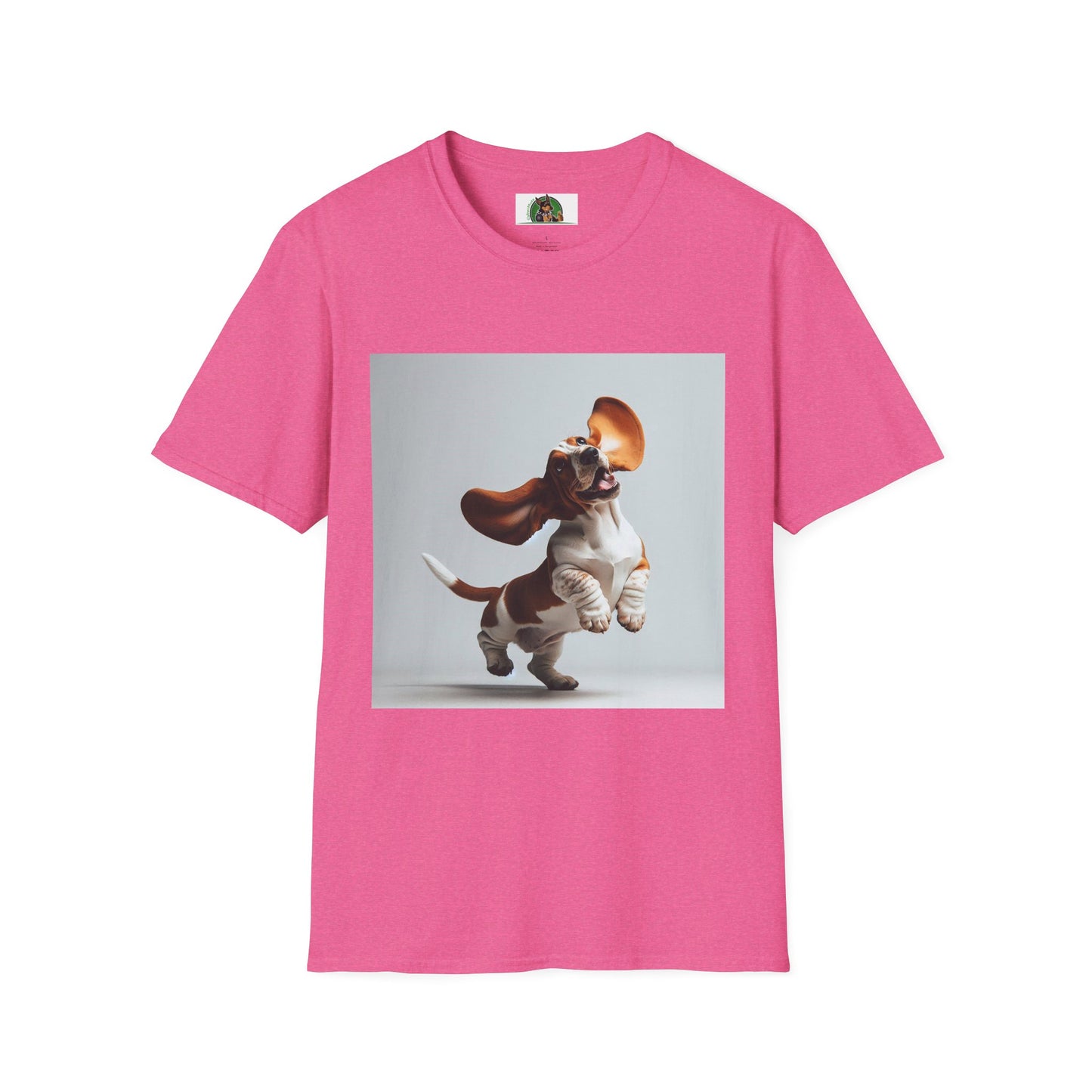 Bassett Hound T-Shirt - Dancing Dog Design T-Shirt Printify S Heather Heliconia