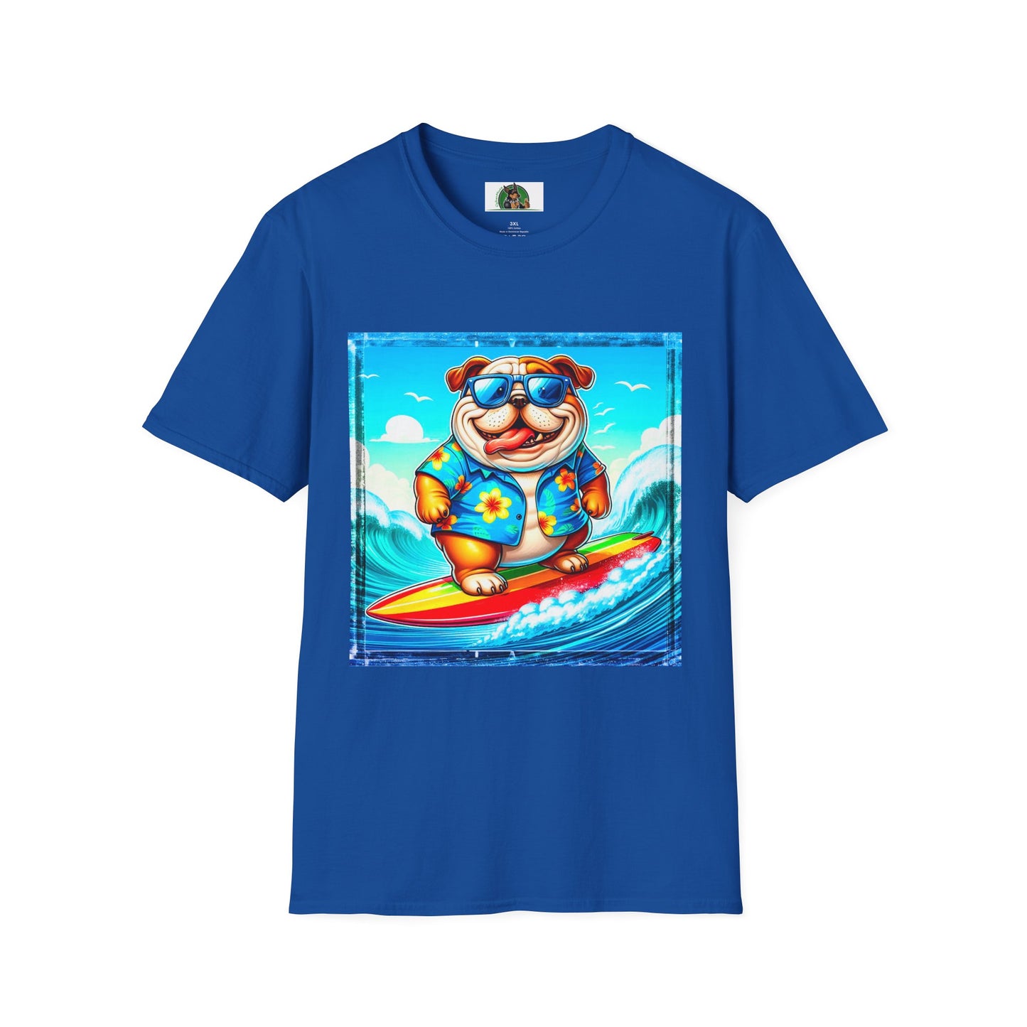 Bulldog surfing fun t shirt T-Shirt Printify XS Royal
