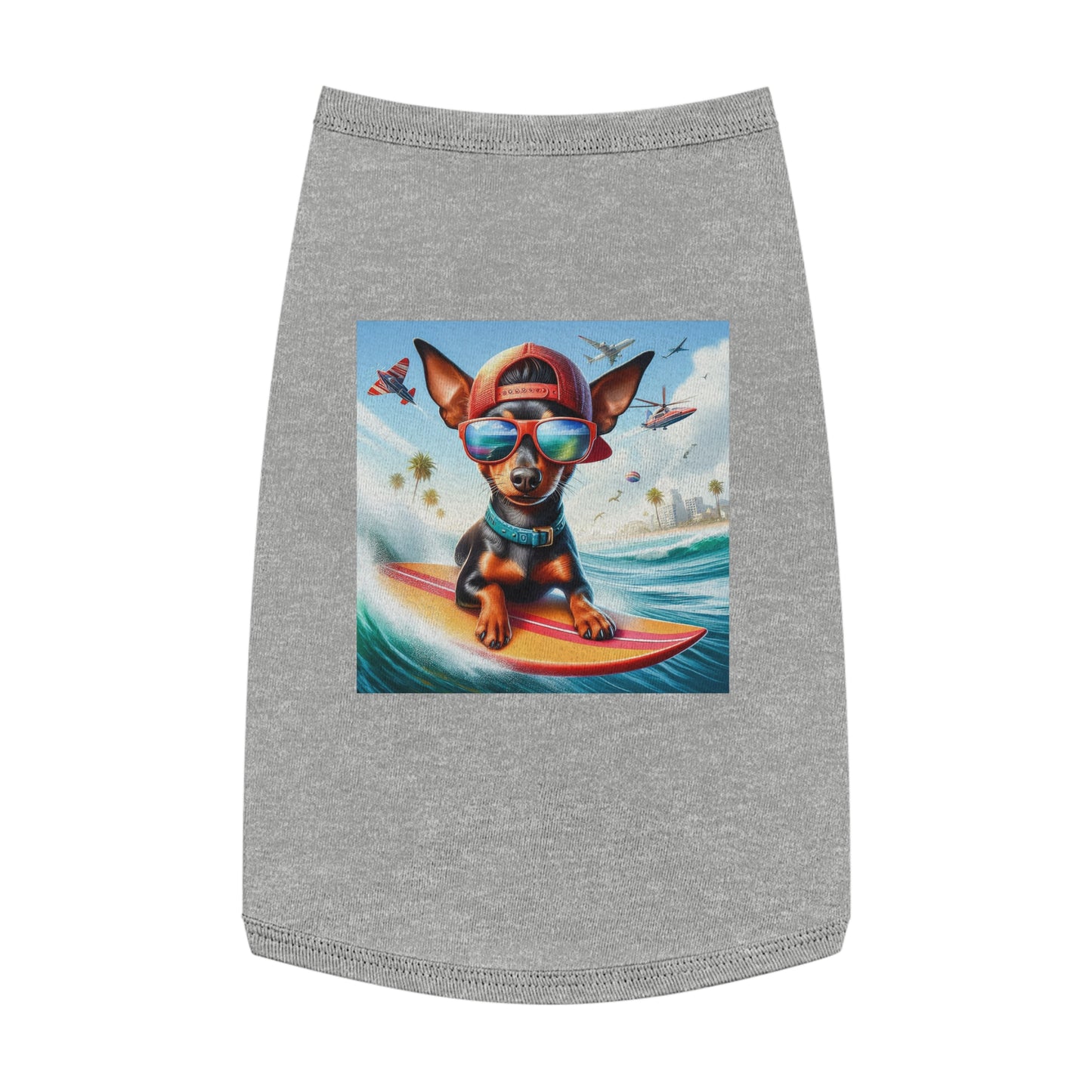 Min Pin Tank Tops surfer puppy dog Pets Printify L Heather