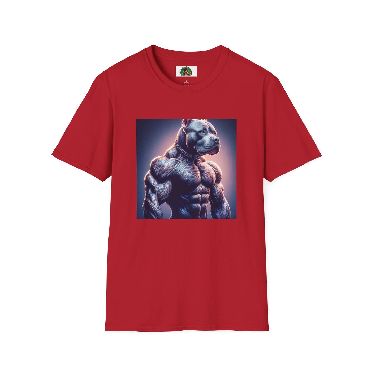 Pit Bull muscles man T-Shirt Printify S Cherry Red