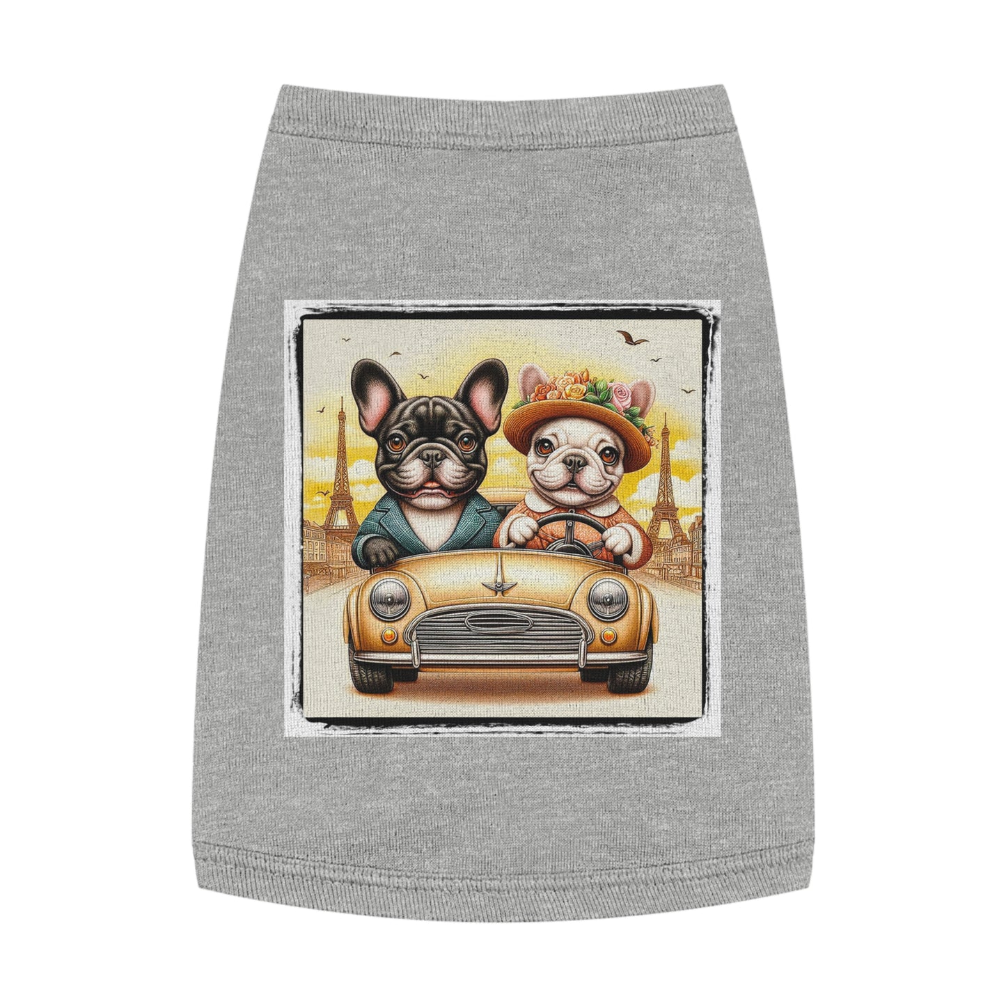 Wacky Pet Tank Top French Bulldog pretty in Paris t shirt Pets Printify M Heather