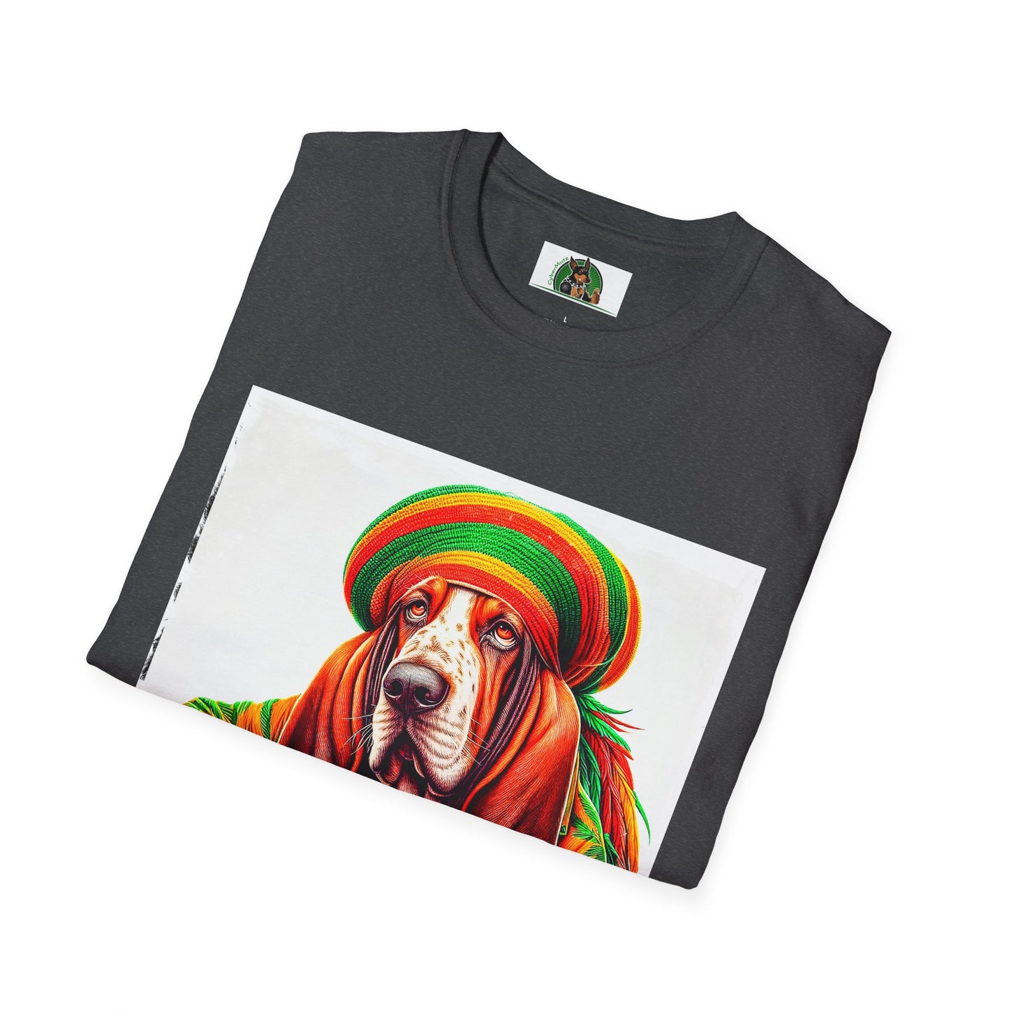 Basset Hound Rasta Dog Playing Guitar T-Shirt Printify