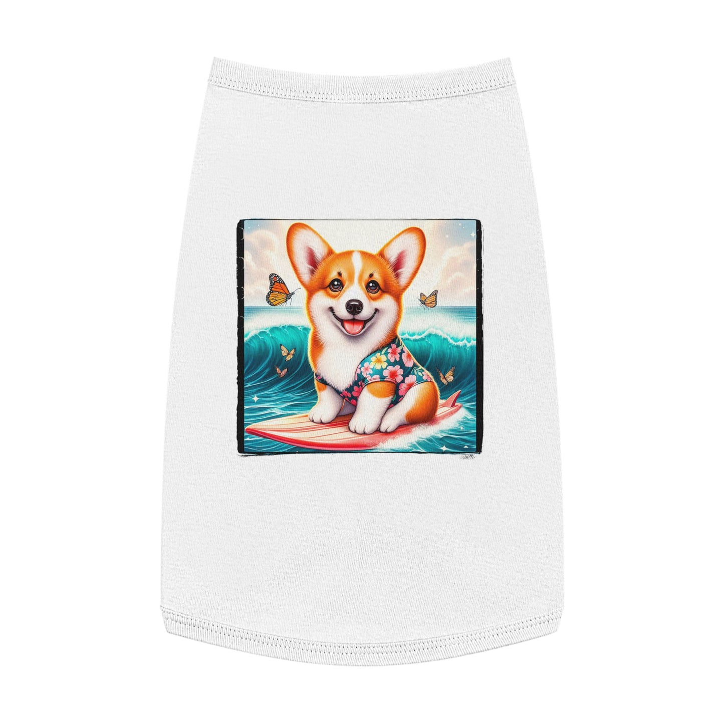Pembroke Welsh Corgi tiny surfer Pets Printify L White