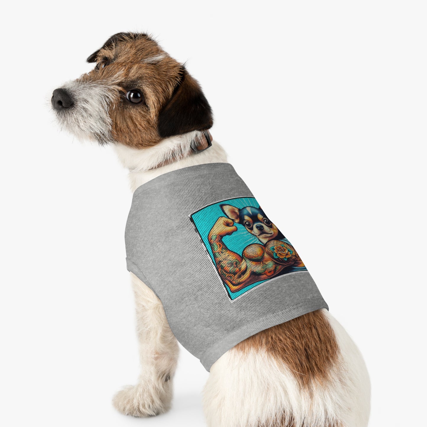 Pet Tank Top Chihuahua arm flexing t shirt Pets Printify