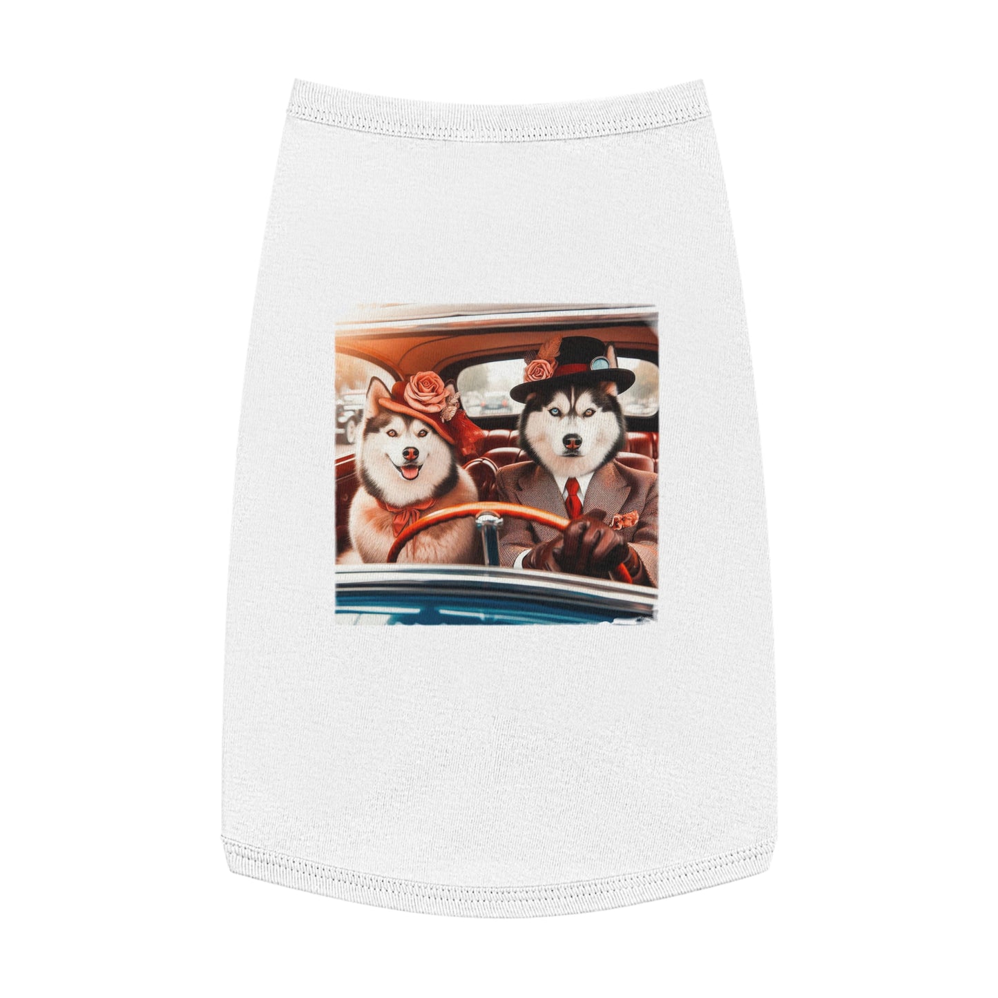 Pet Tank Top Husky couple driving Pets Printify L White