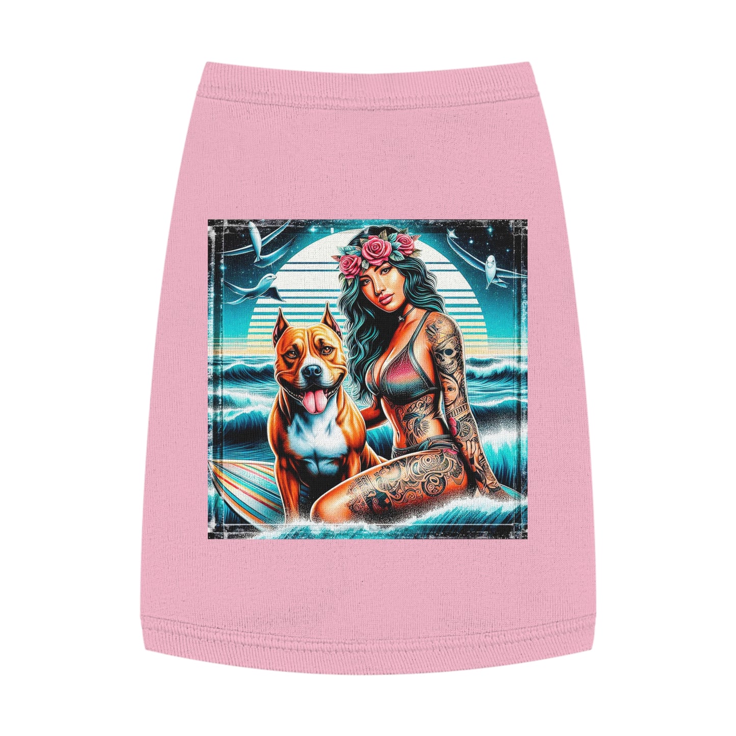 Pet Tank Top Pit Bull Hawaiian women Pets Printify M Pink