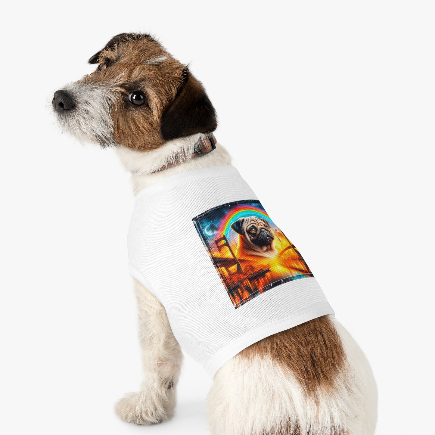 Pet Tank Top Pug bridge and rainbow Pets Printify