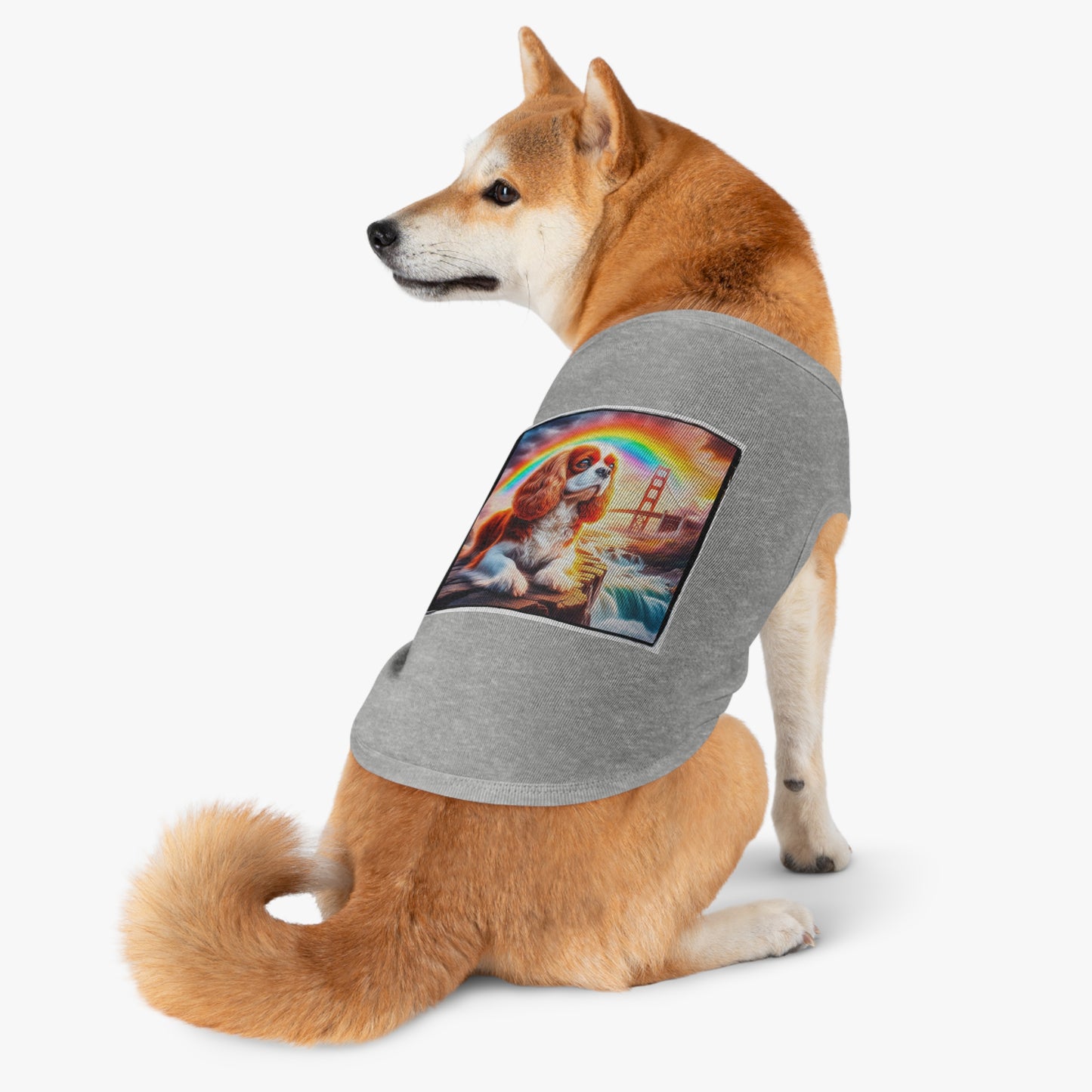 Pet Tank Top Cavalier King Charles Spaniel Rainbow bridge T Shirt Pets Printify