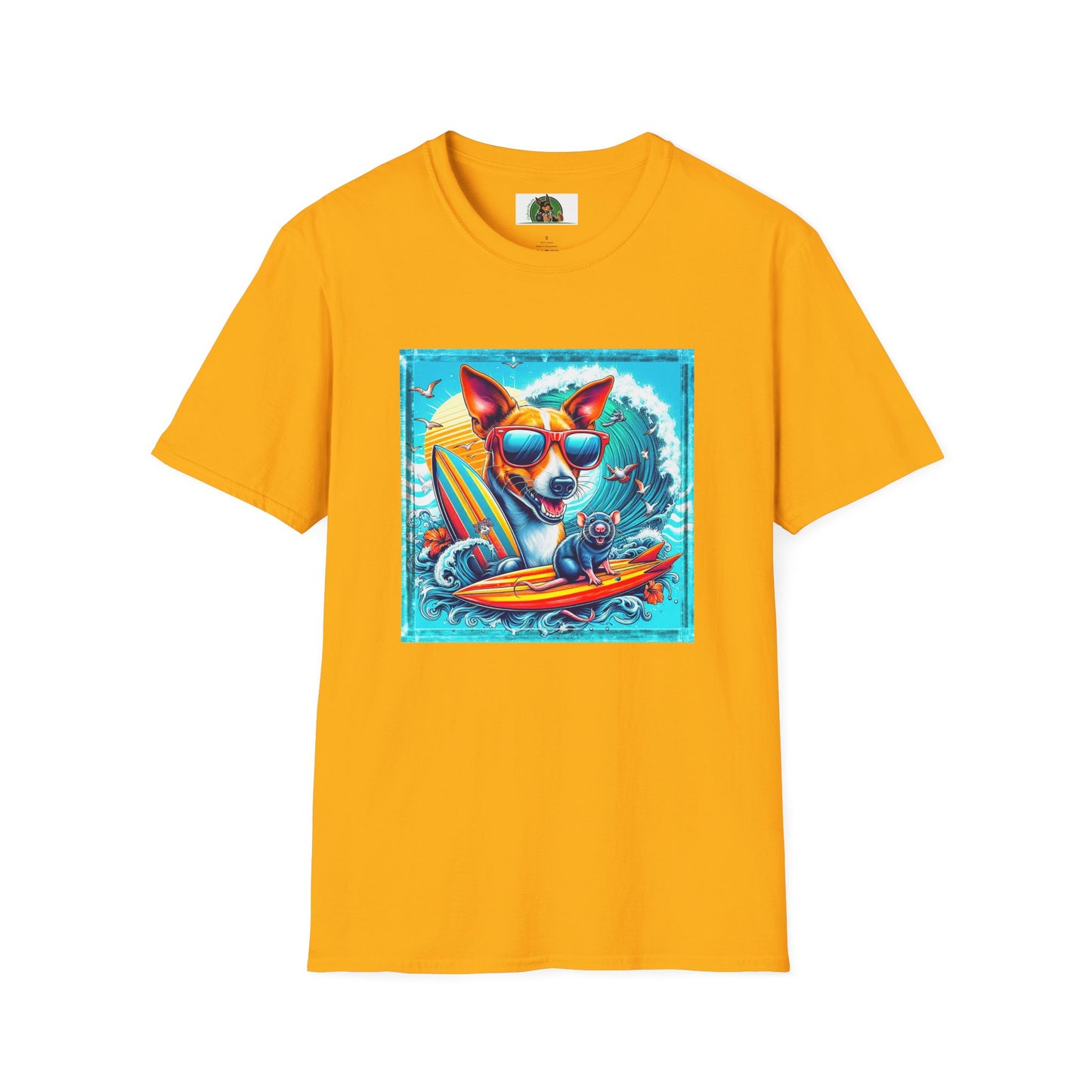 Rat Terrier T-Shirt puppy surfing T-Shirt Printify S Gold