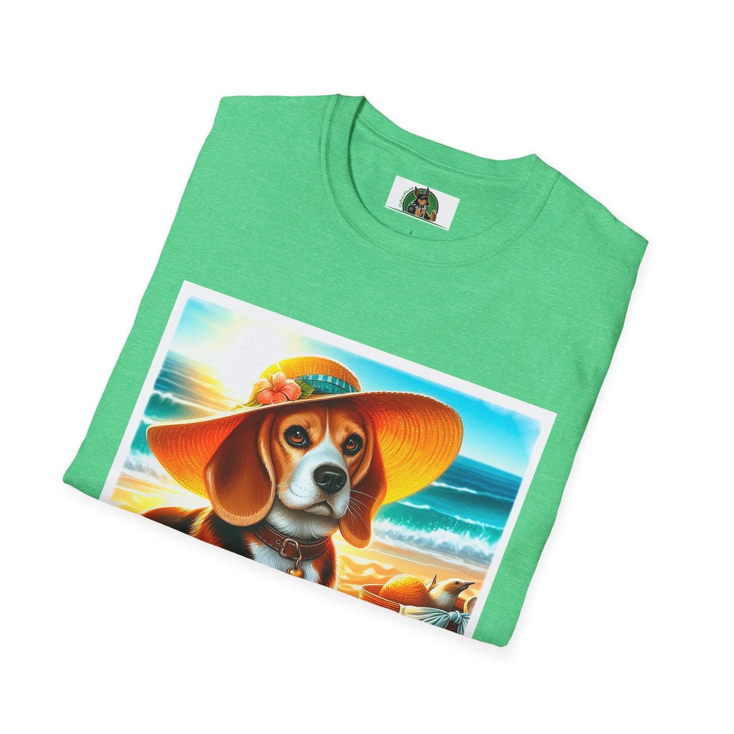 Beagle Girl Dog Wearing Sun Hat At Beach T-Shirt Printify