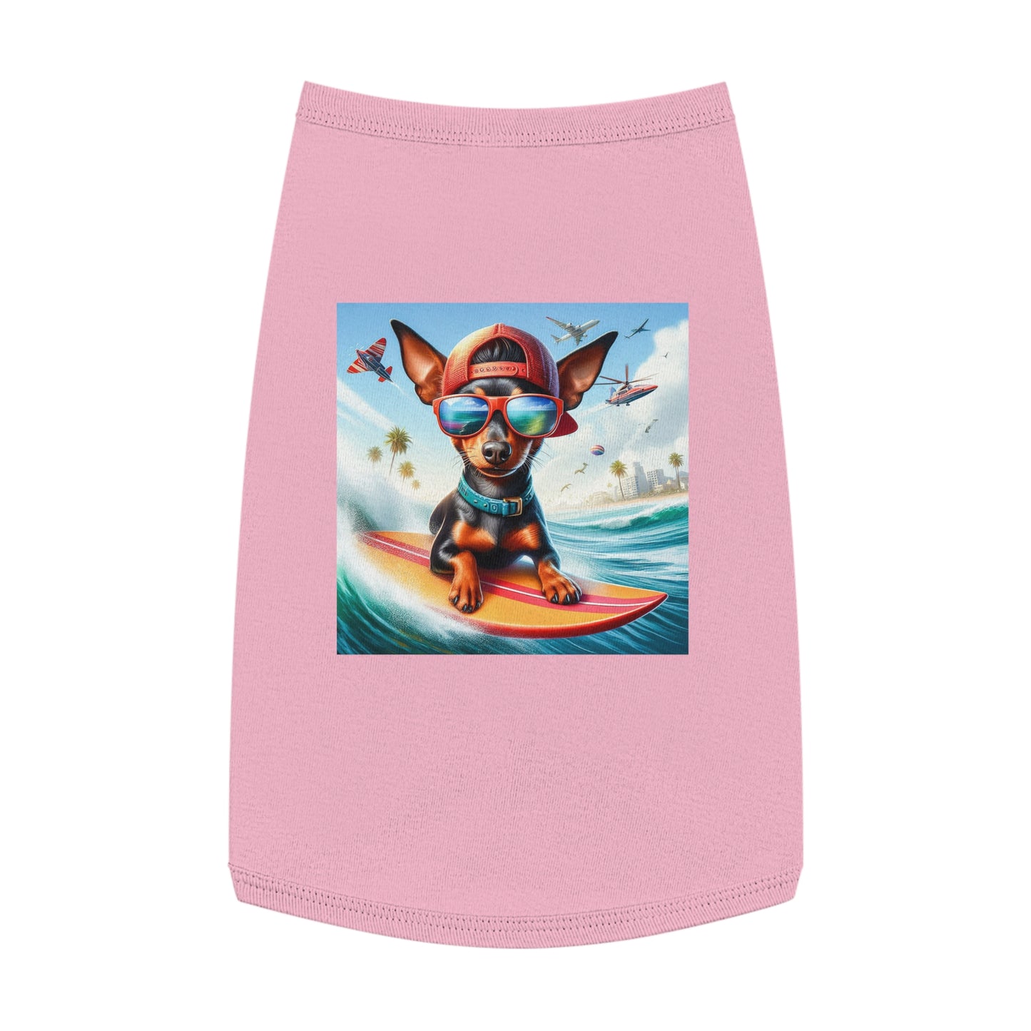 Min Pin Tank Tops surfer puppy dog Pets Printify L Pink
