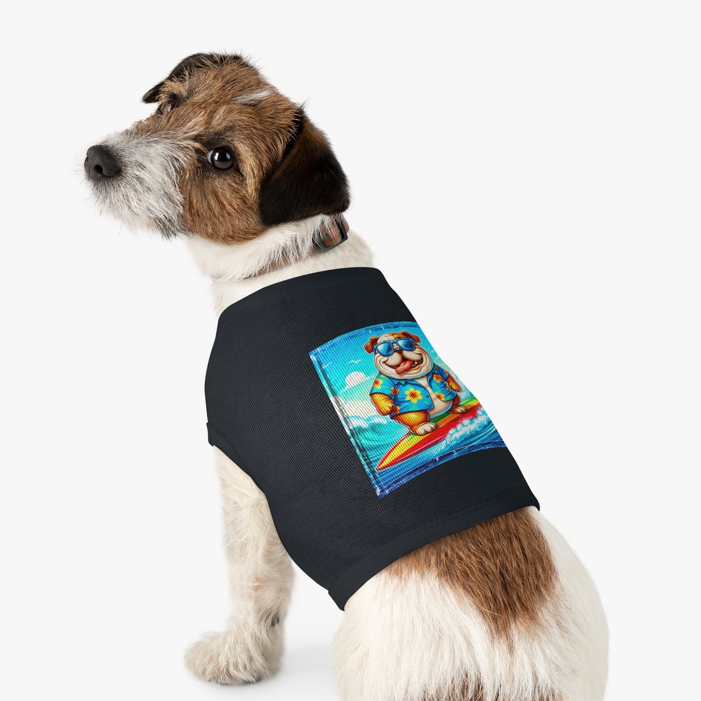 Pet Tank Top Bulldog surfing dog t shirt Pets Printify
