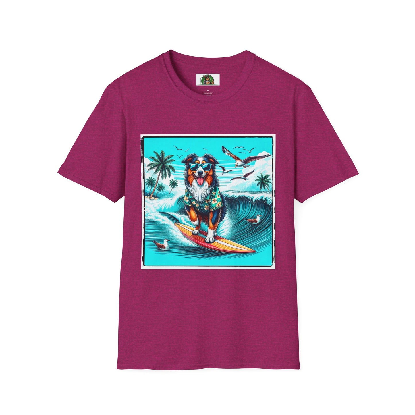 Australian Shepherd Wearing Hawaiian Shirt Surfer Dog T-Shirt Printify S Antique Heliconia
