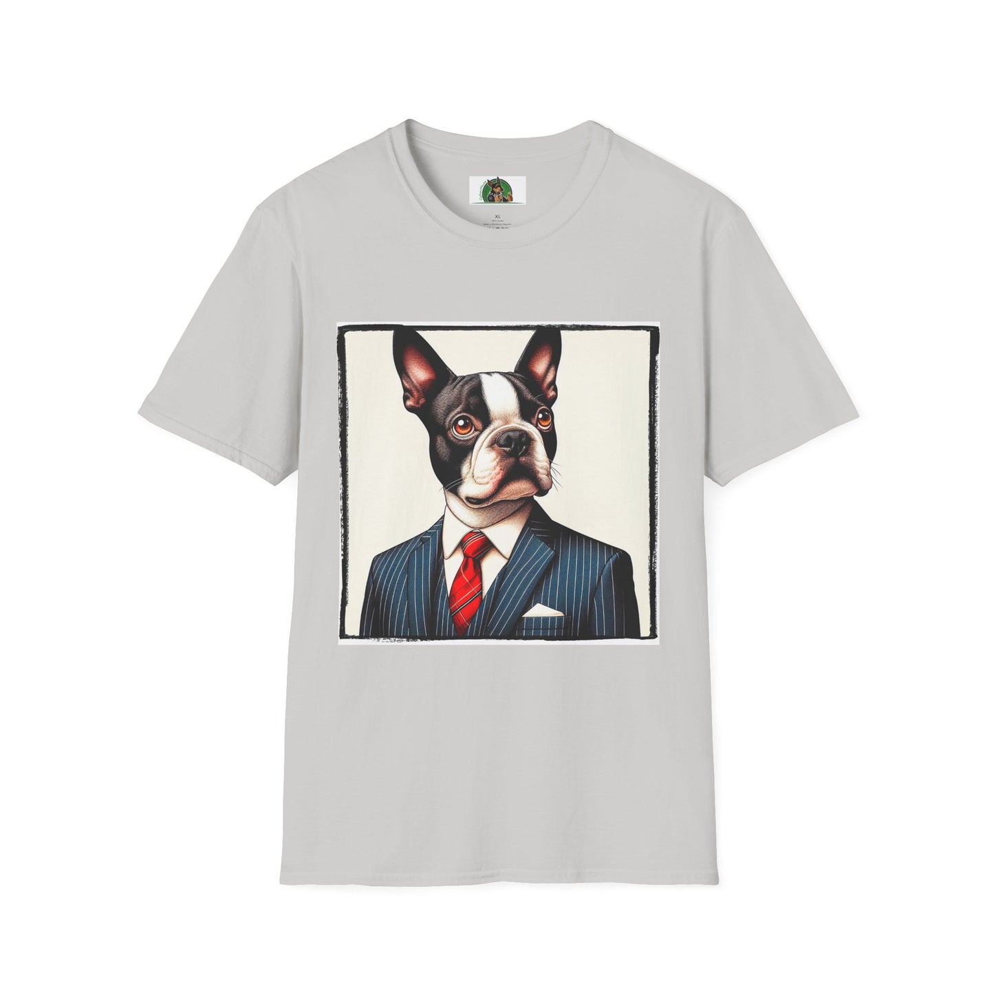 Boston Terrier Dog In Suit T-Shirt Printify S Ice Grey