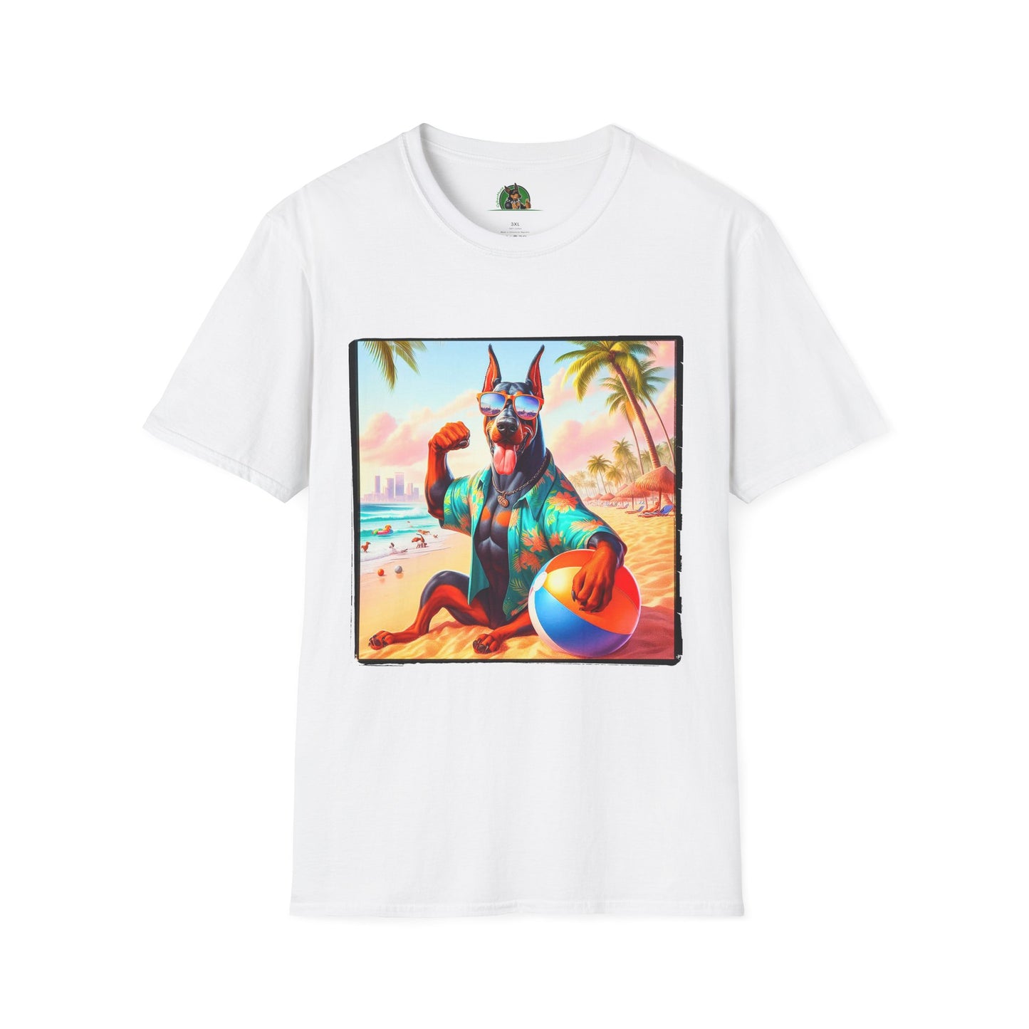 Doberman beach hunk t shirt T-Shirt Printify XS White