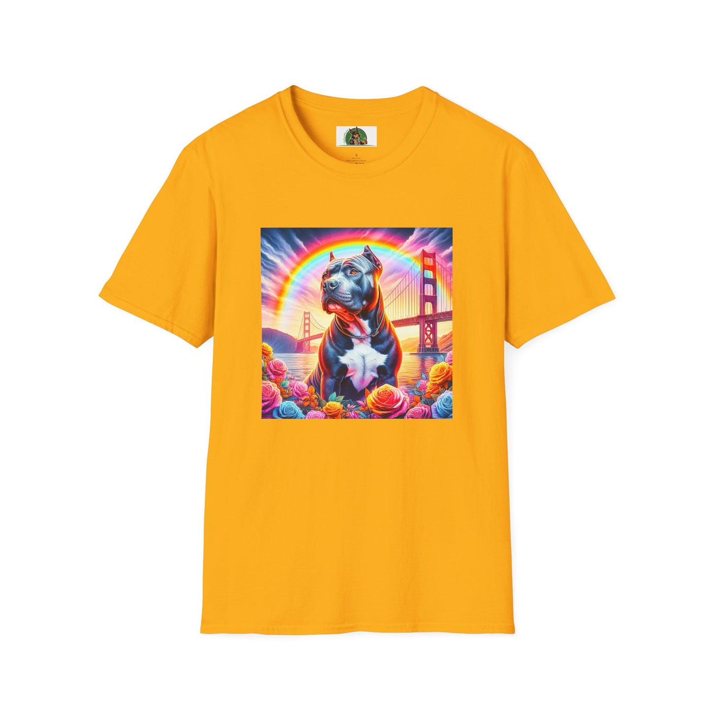Pit Bull colorful bridge shirt T-Shirt Printify S Gold
