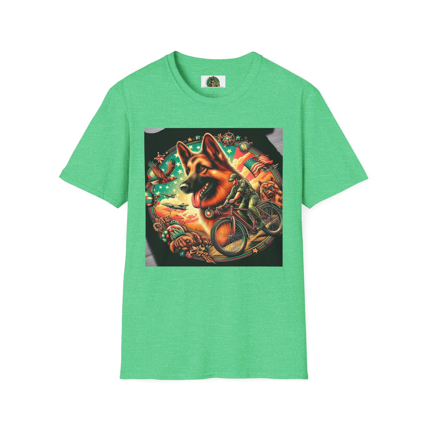 German Shepherd happy boy T-Shirt Printify Heather Irish Green S