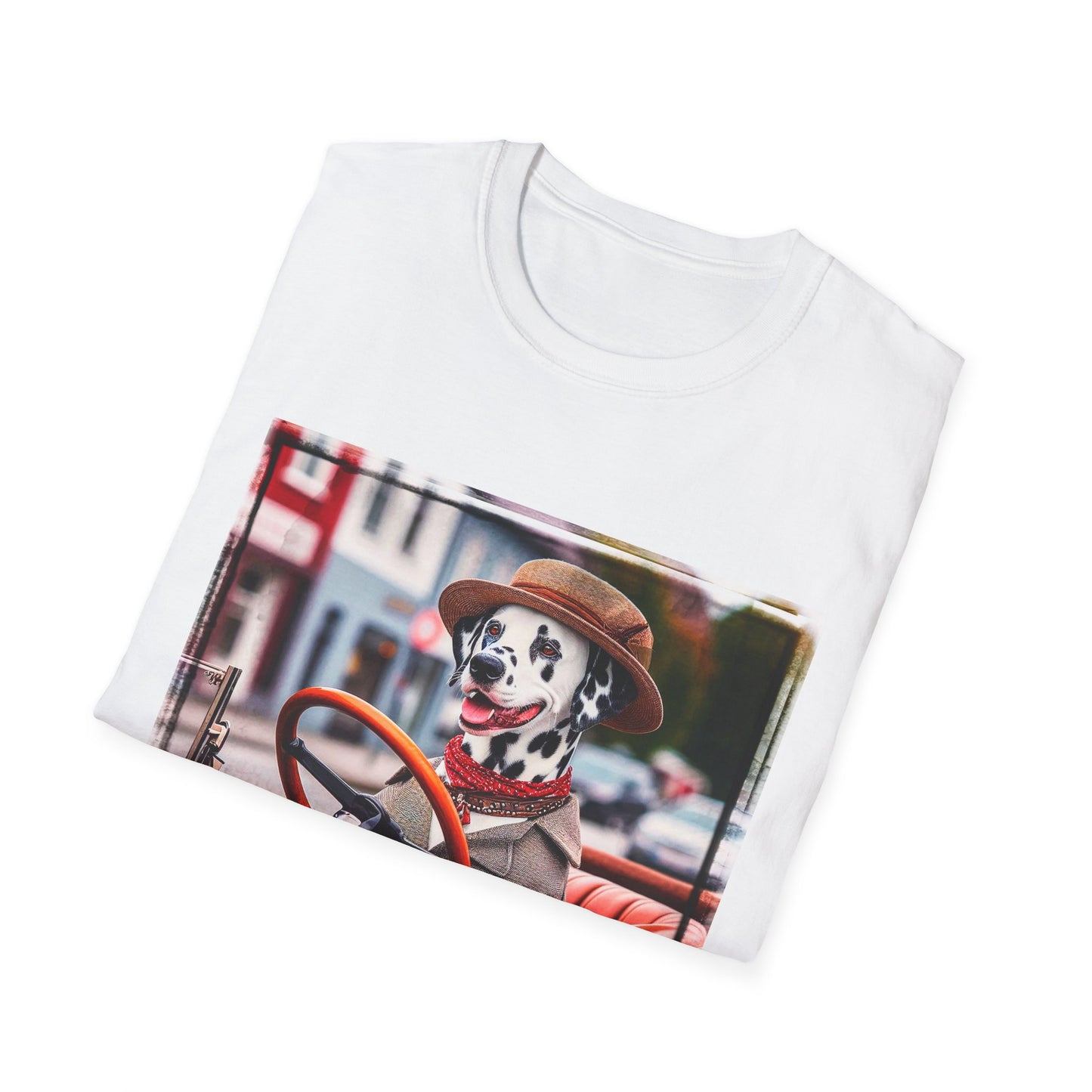 Dalmatian driving and cruising t shirt T-Shirt Printify