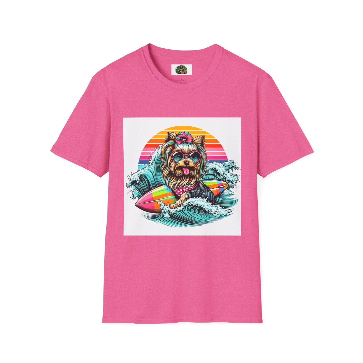 Yorkie cute girl surfer shirt T-Shirt Printify S Heather Heliconia