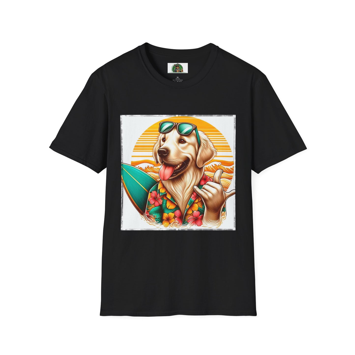 Golden Retriever surfer dog t shirt T-Shirt Printify XS Black