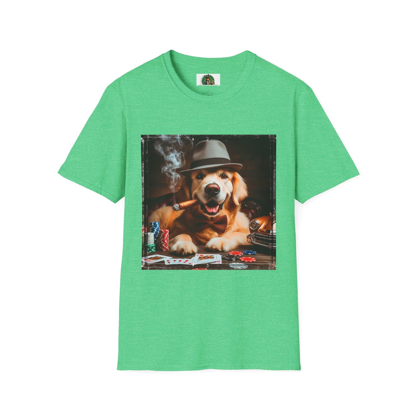 Golden Retriever cigars and smoking shirt T-Shirt Printify S Heather Irish Green