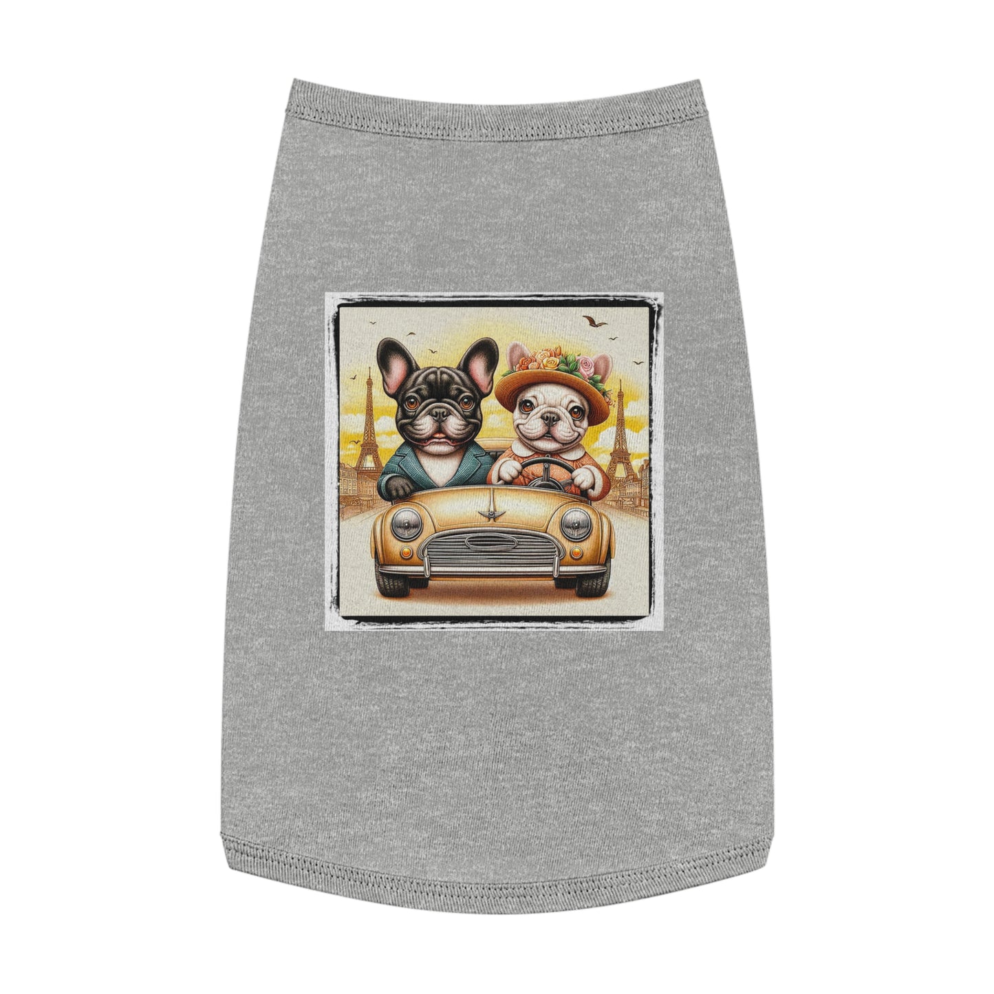 Wacky Pet Tank Top French Bulldog pretty in Paris t shirt Pets Printify L Heather