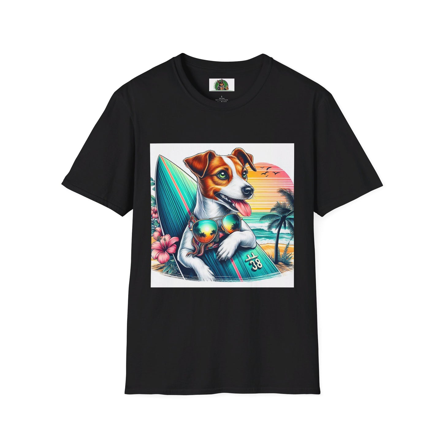 Jack Russell Sunset Surfer T-Shirt Printify S Black