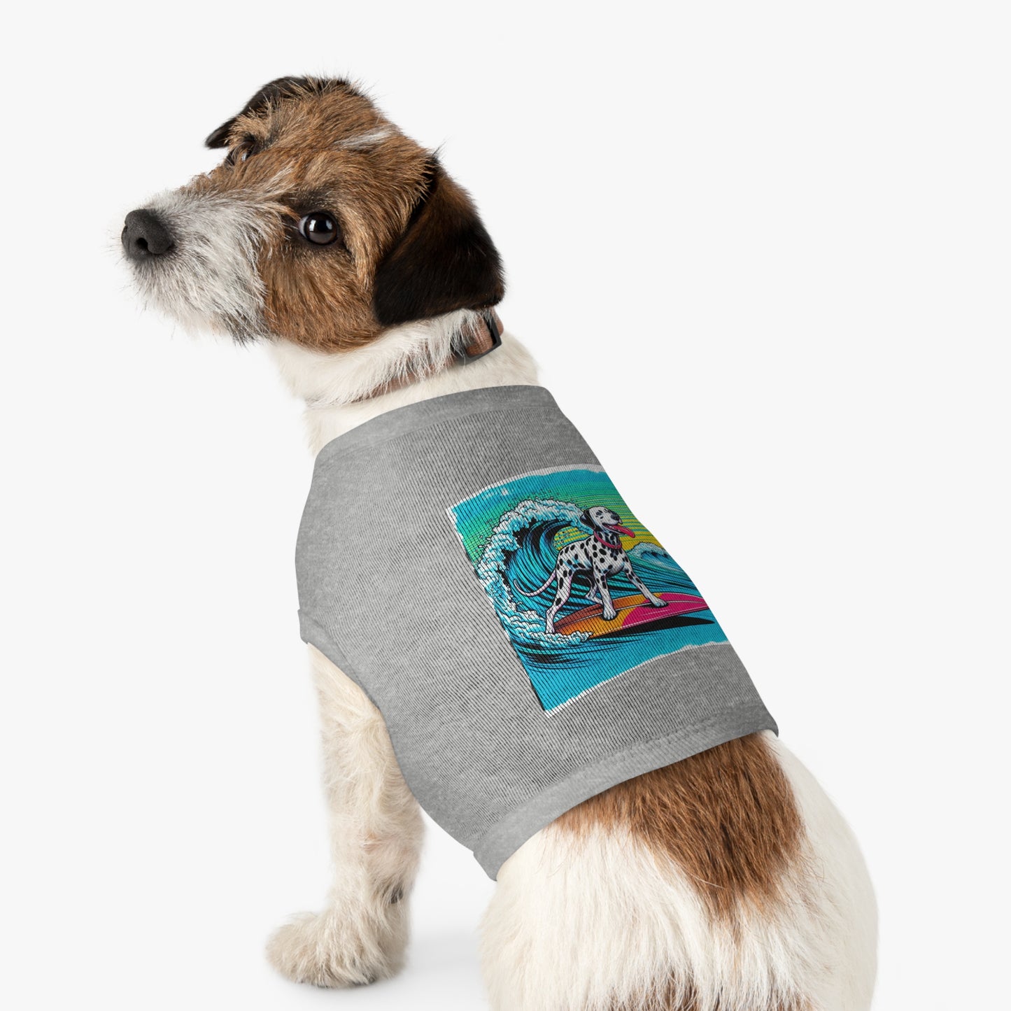 Pet Tank Top Dalmatian colorful waves t shirt Pets Printify